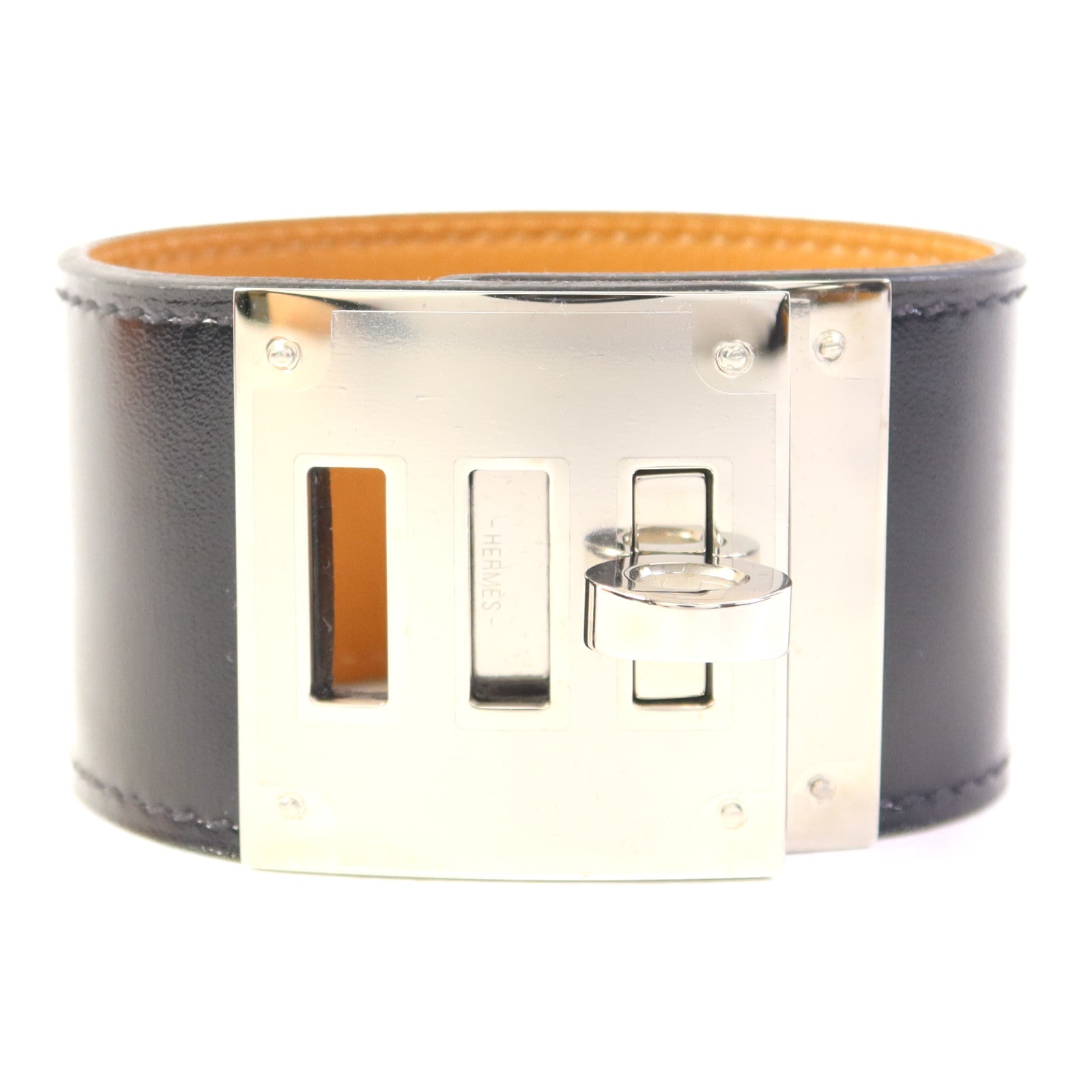 HERMES 皮革Kelly Dog銀扣手鐲