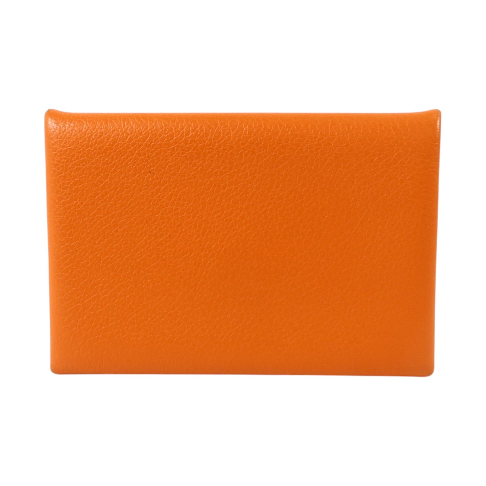 HERMES Mysore皮革Calvi Card Holder銀扣卡片套Orange