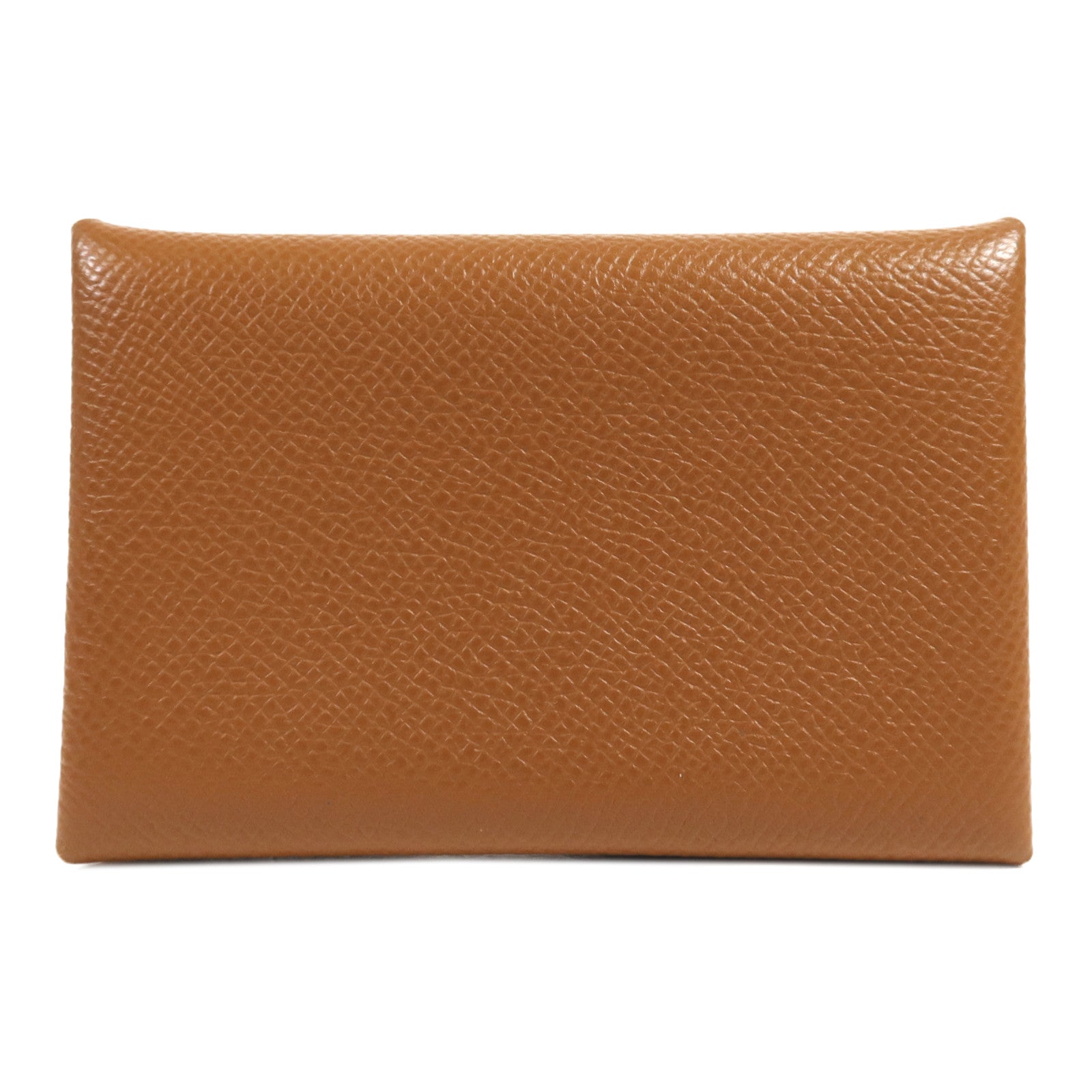 HERMES Epsom皮革Calvi銀扣卡片套Gold