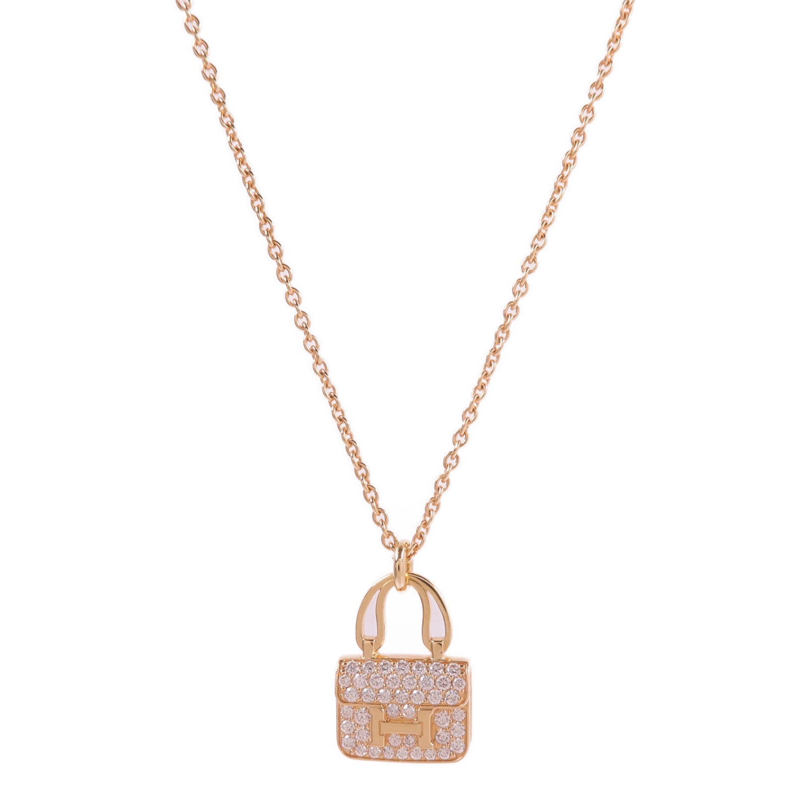HERMES 18K玫瑰金Amulettes Constance鑽石項鍊