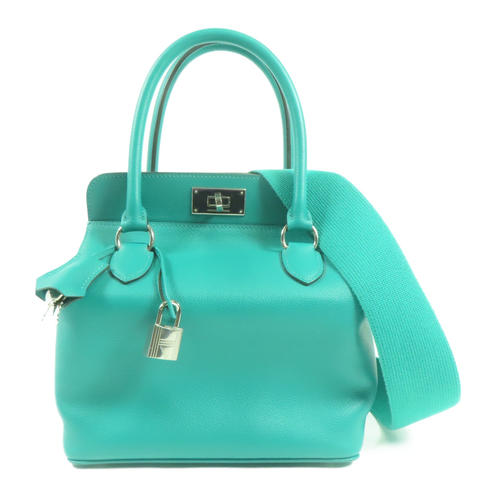 HERMES Evercolor皮革Tool Box 20銀扣手挽肩背兩用袋Menthe