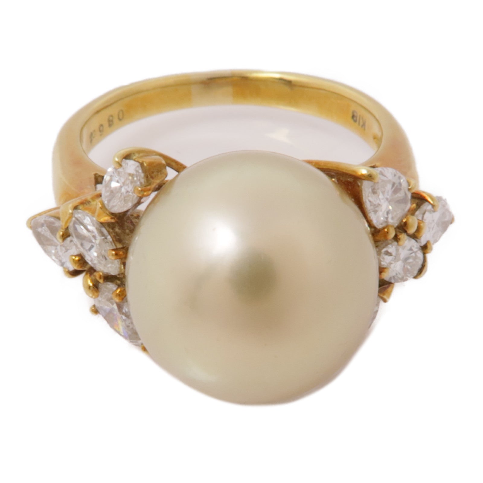 JEWELRY【激減優惠】 18K黃金Pearl Diamond Ring珍珠/鑽石戒指US#7