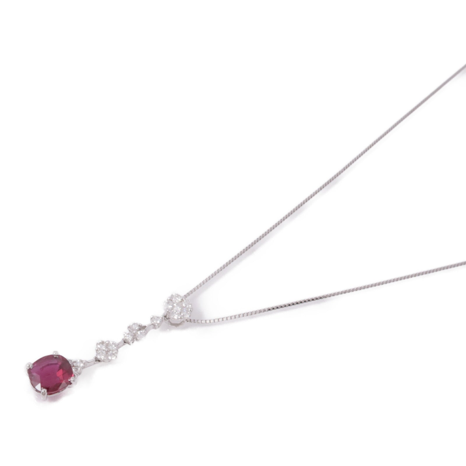JEWELRY Ruby Diamond Necklace 18K White Gold