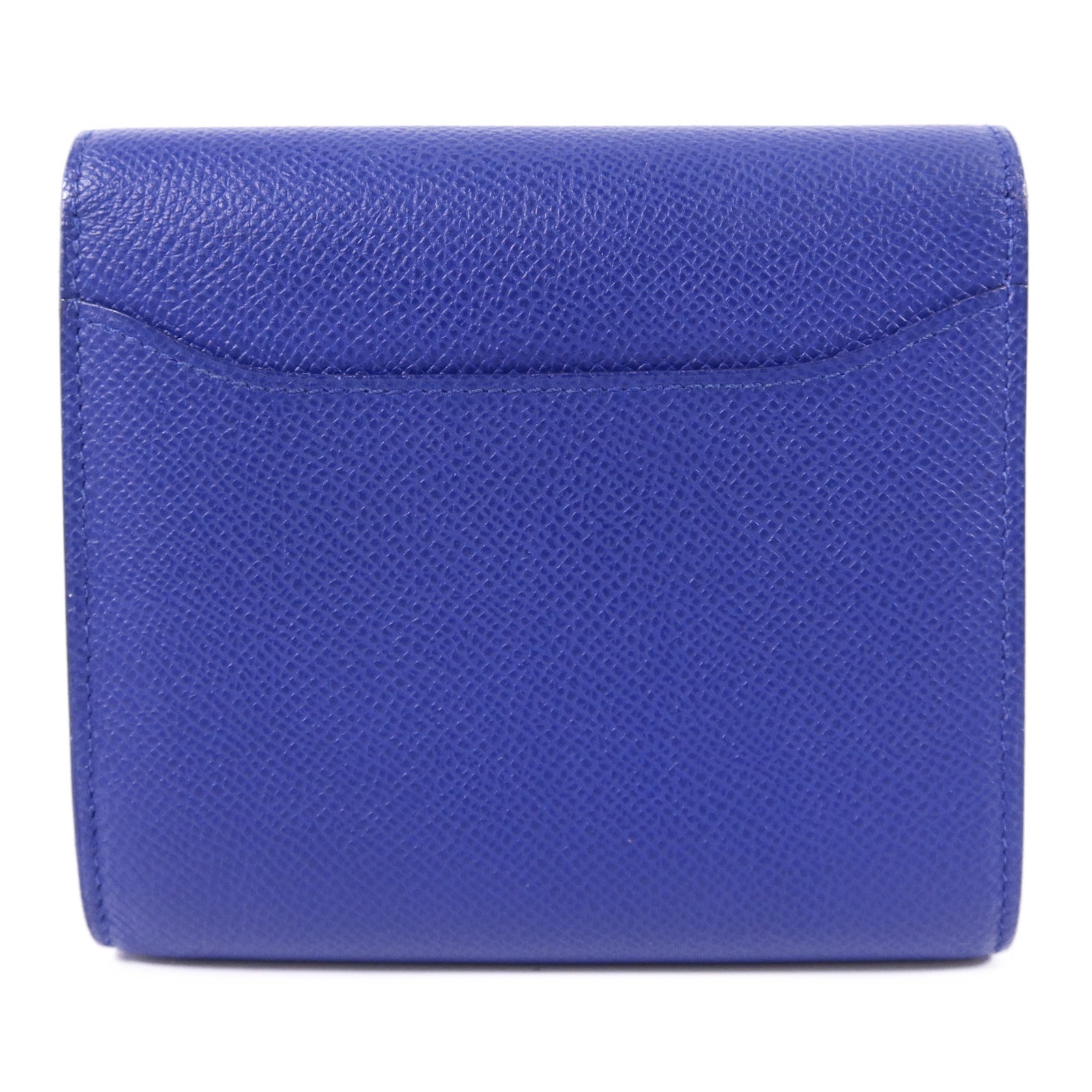 HERMES Epsom皮革Constance金扣錢包Bleu Electrique