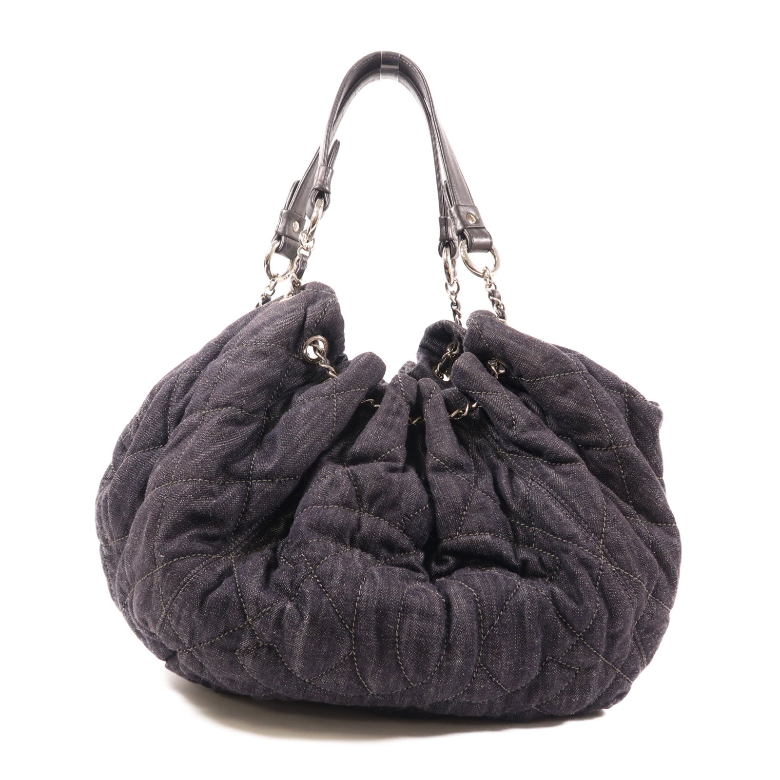 CHANEL 牛仔布Shoulder Bag銀扣肩背袋