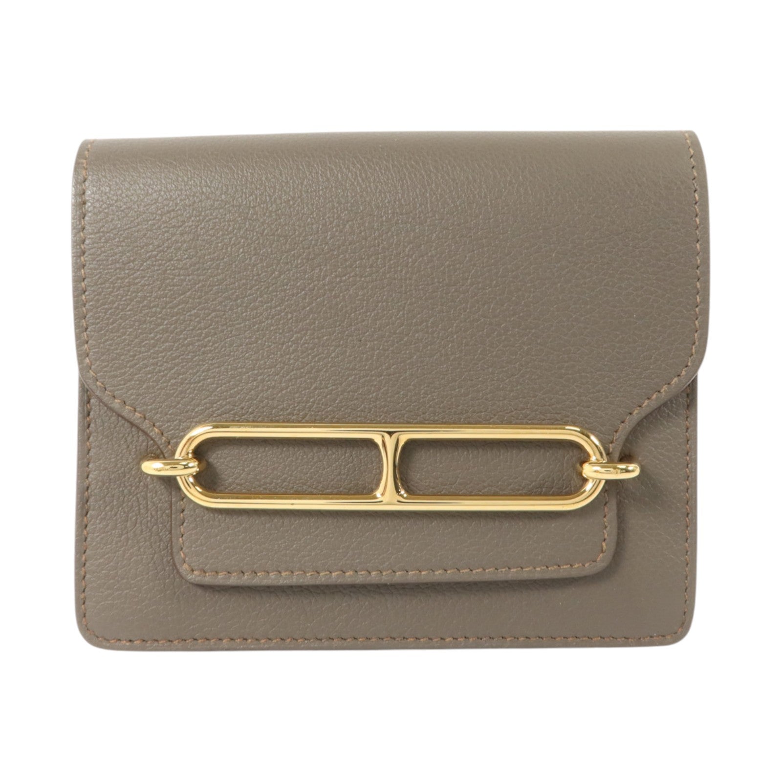 HERMES Evercolor皮革Roulis Slim金扣錢包Gris Meyer
