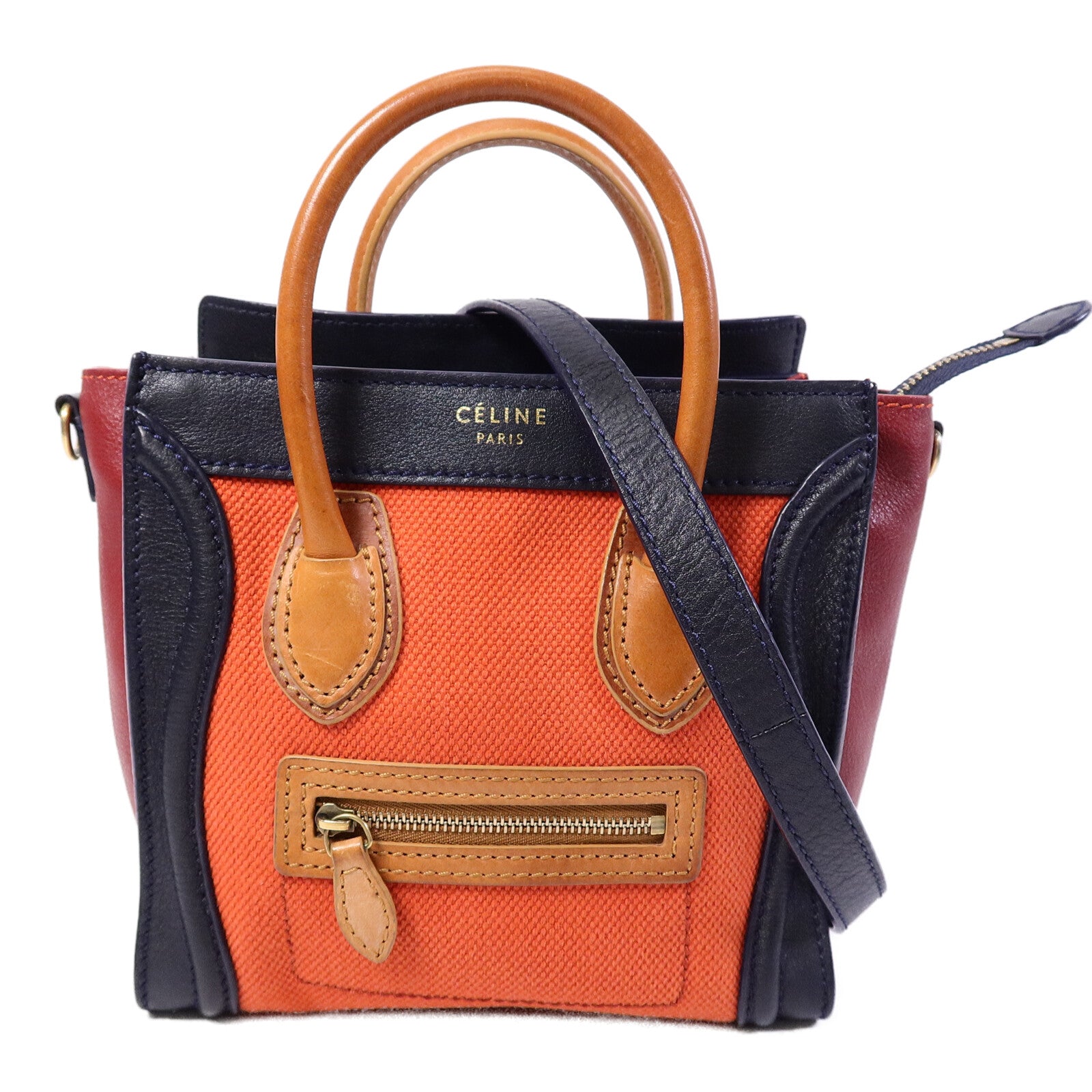 CELINE 牛皮皮革/帆布Nano Luggage手挽肩背兩用袋