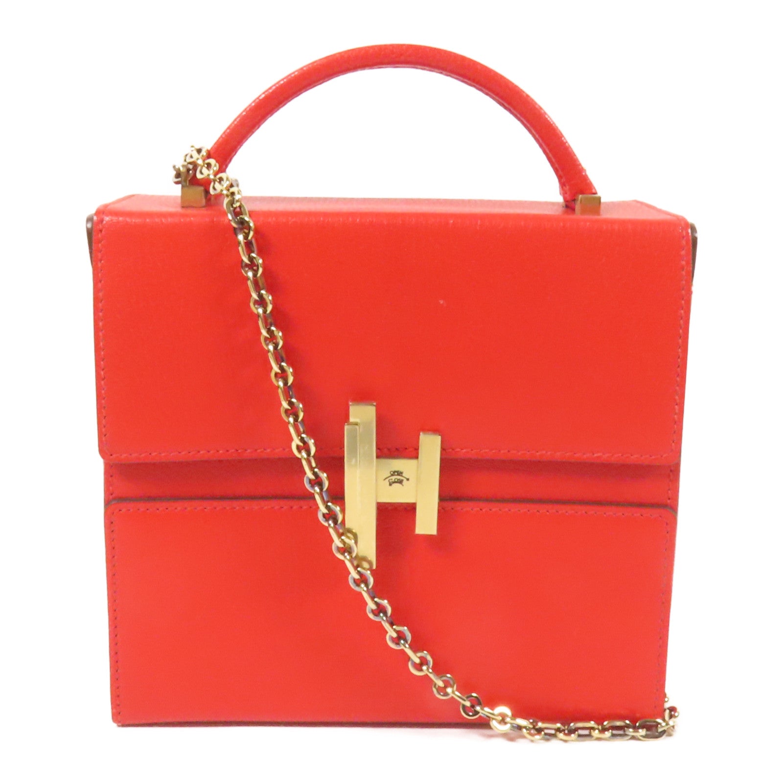 HERMES Chevre皮革Cinhetic Box金扣手挽肩背兩用袋Rouge de Coeur