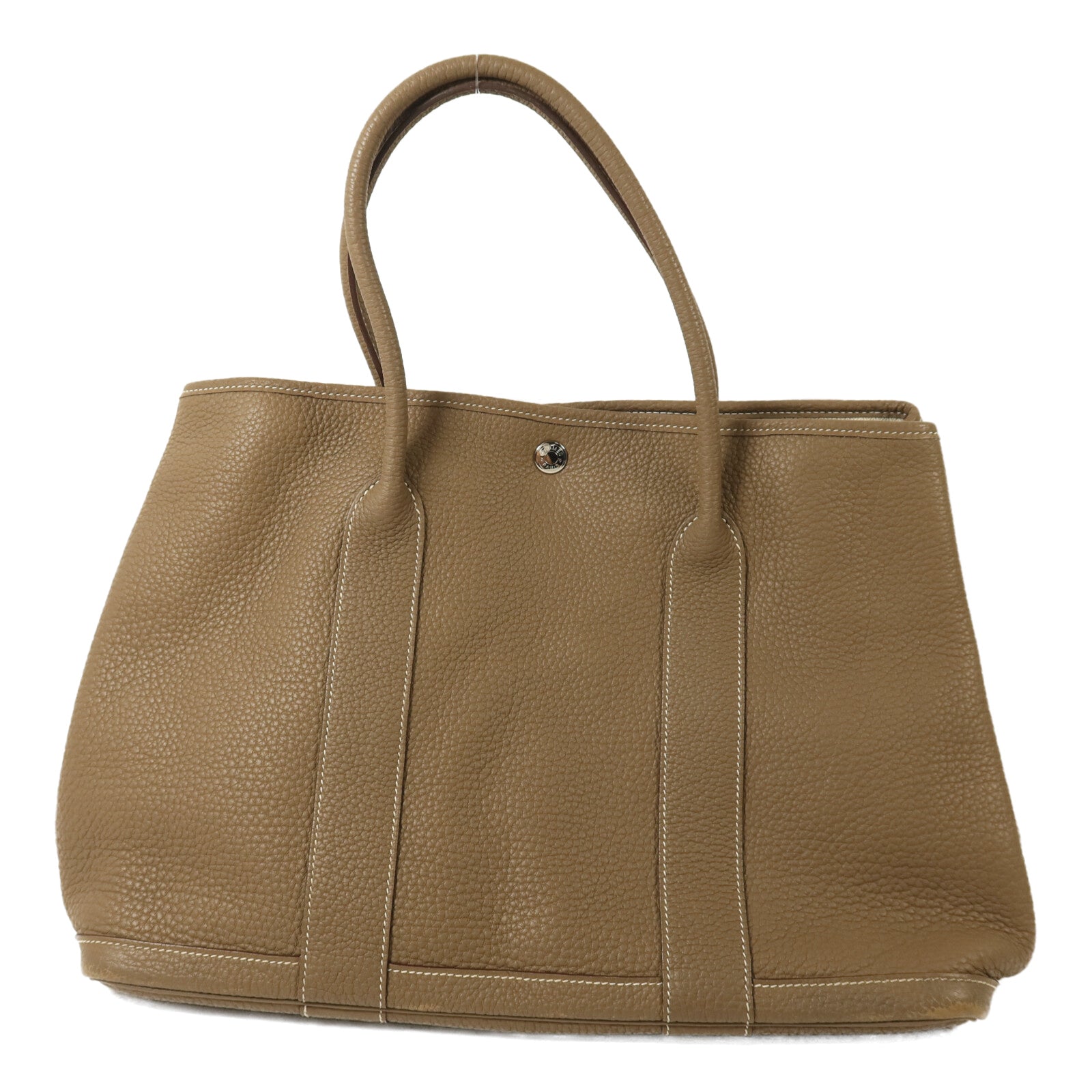 HERMES Clemence皮革Garden Party PM銀扣手挽袋Etoupe