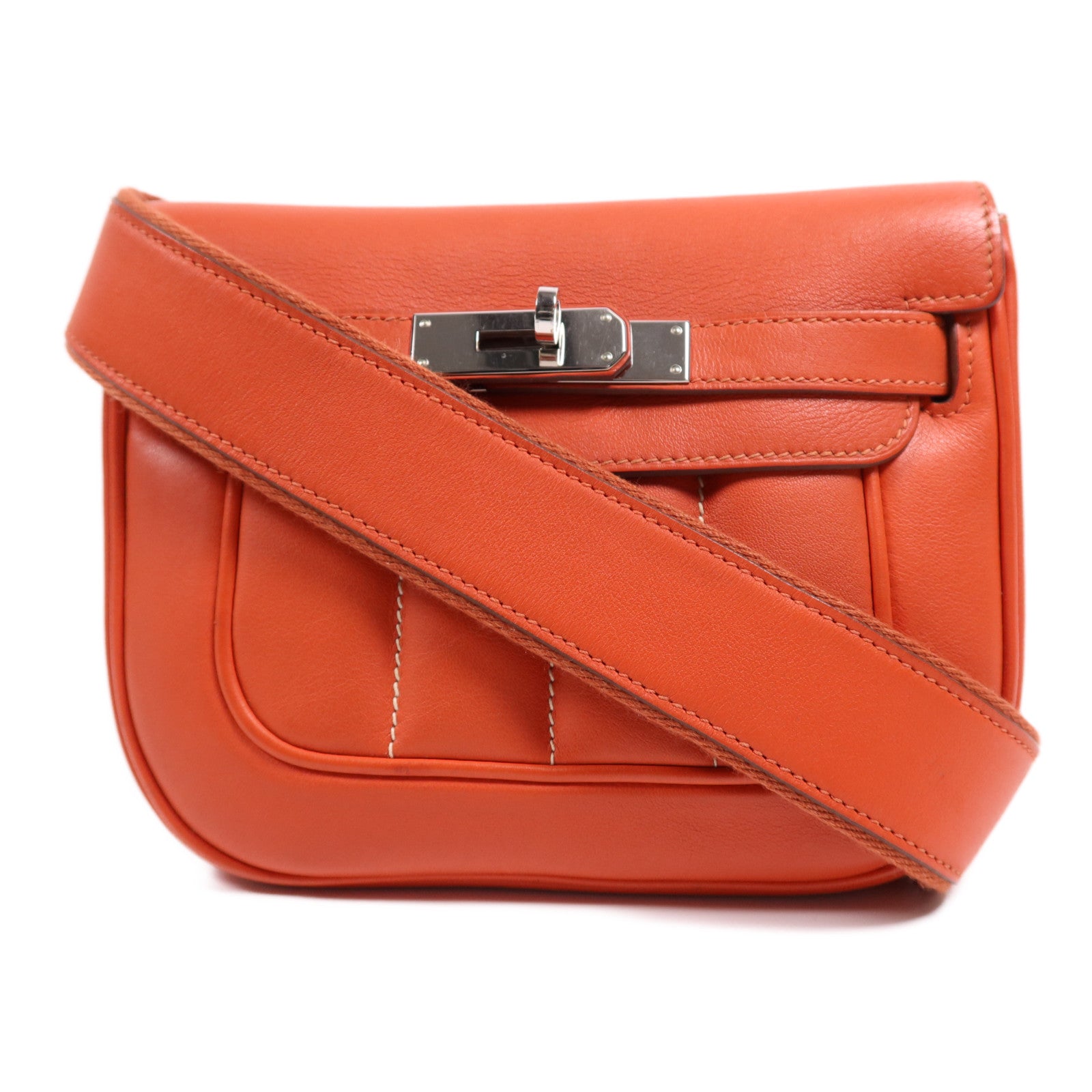 HERMES 【激減優惠】Swift皮革Berline 21 Mini銀扣肩背袋Rouge Casaque