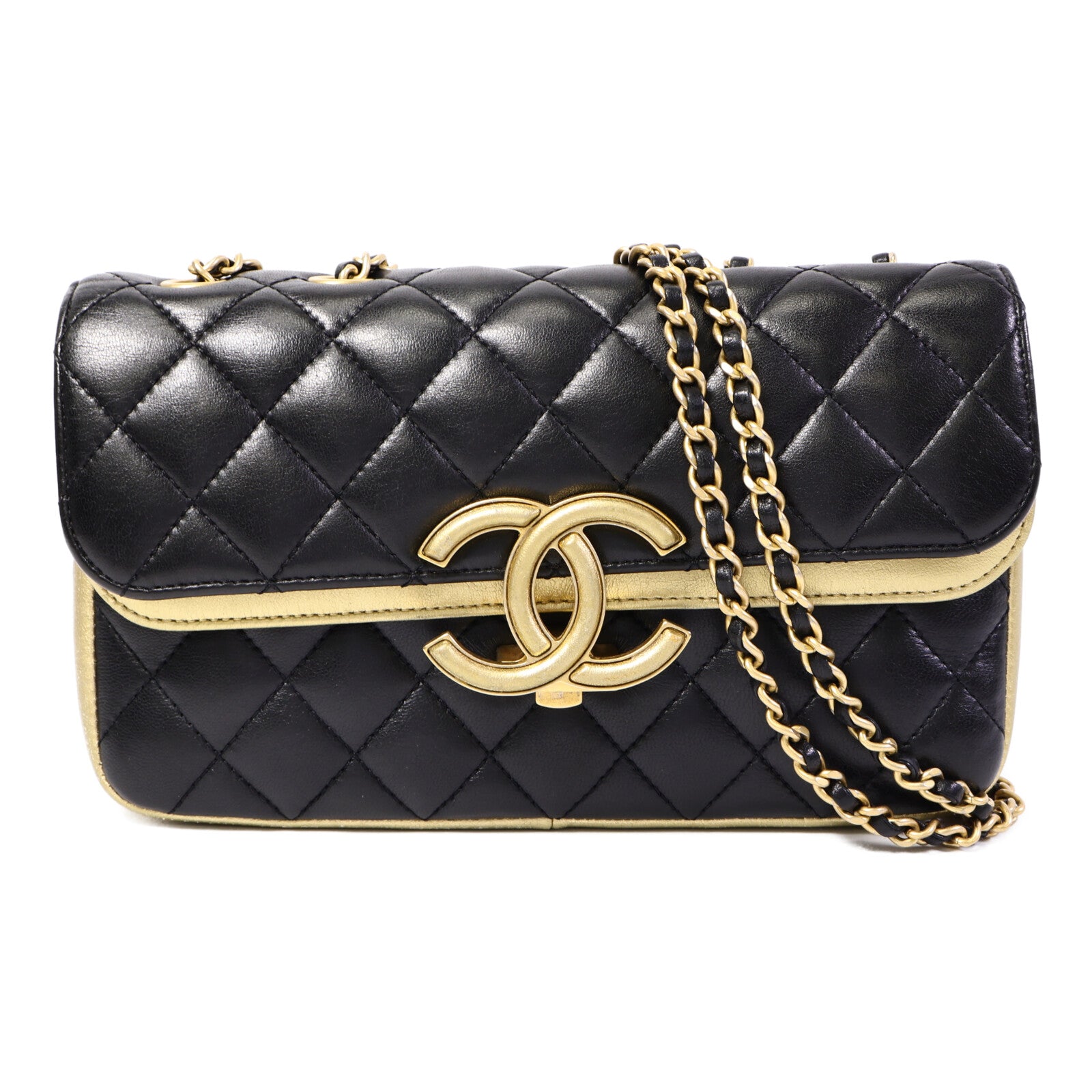 CHANEL 羊皮皮革CC Chic Double鏈帶肩背袋