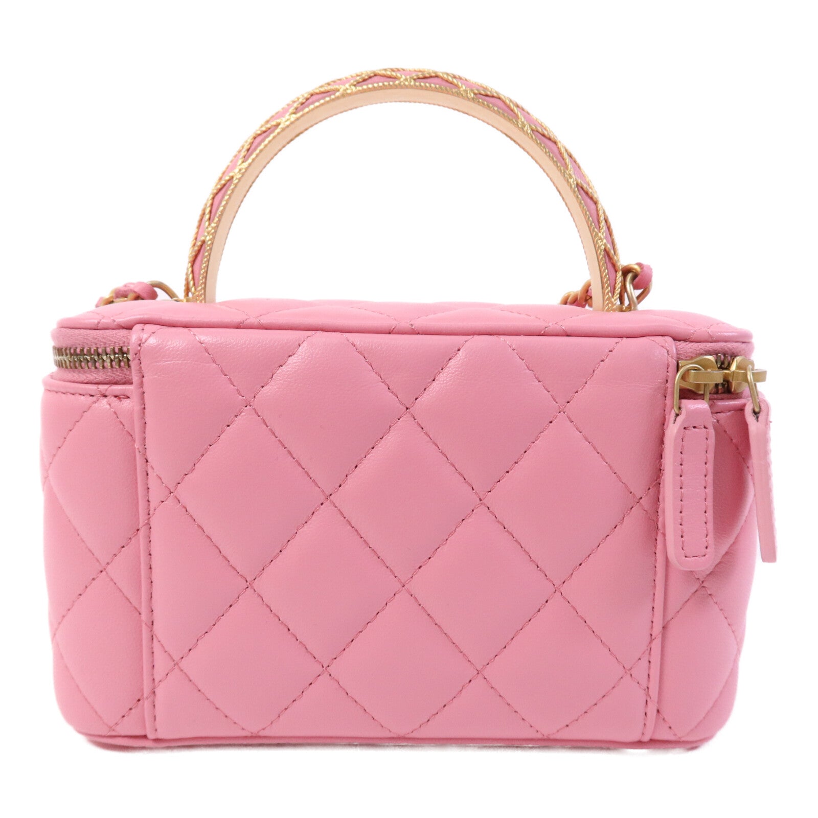 CHANEL 羊皮皮革Vanity Case With Top Handle金扣鏈帶肩背袋