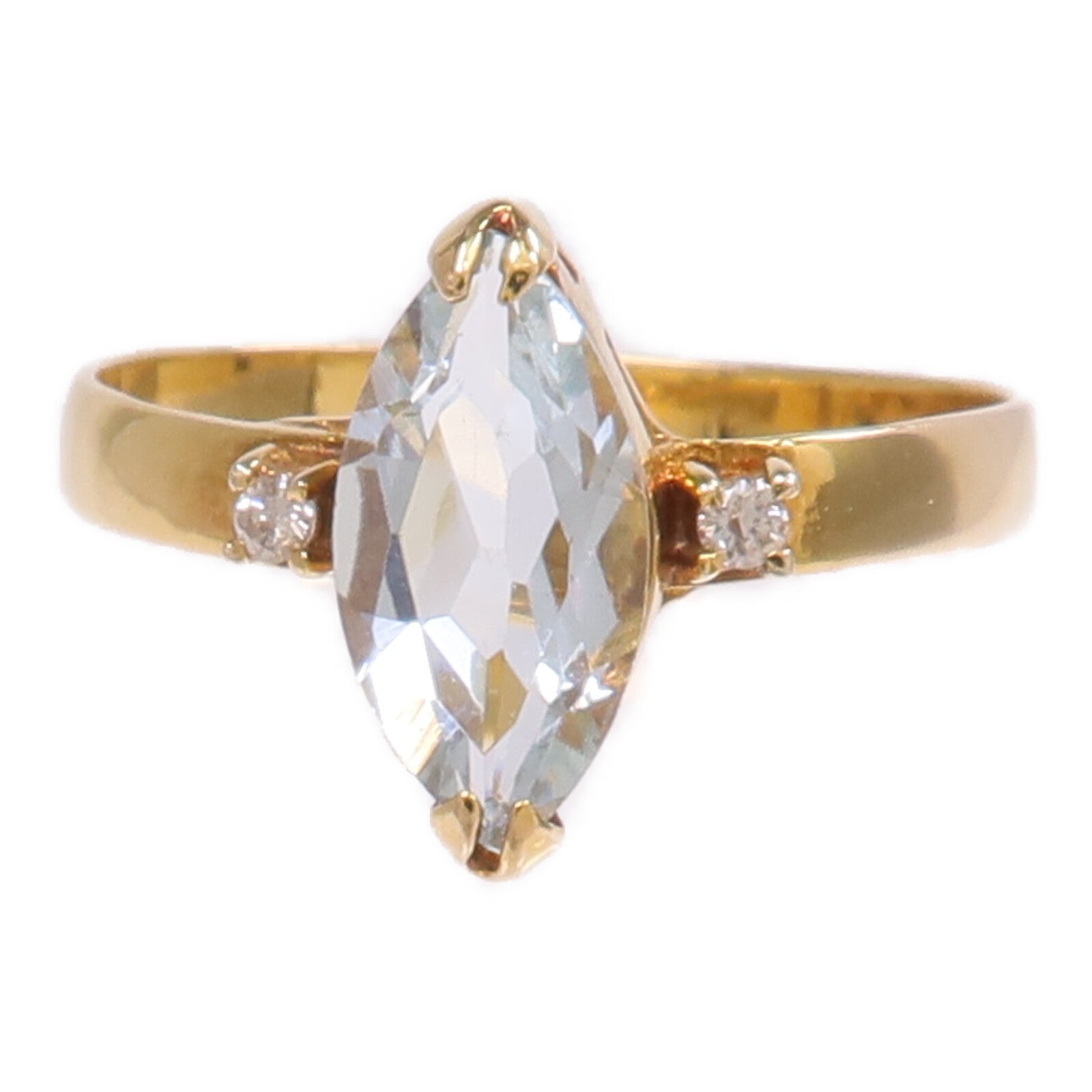 JEWELRY 【激減優惠】18K黃金Aquamarine Diamond Ring藍晶/鑽石戒指US#6