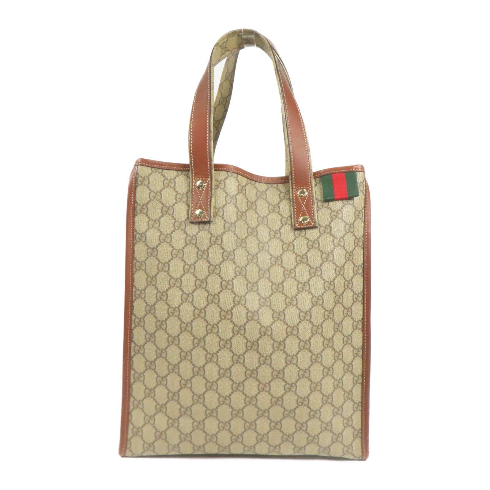 GUCCI GG GHW Tote Bag 211135 Coated Canvas Brown