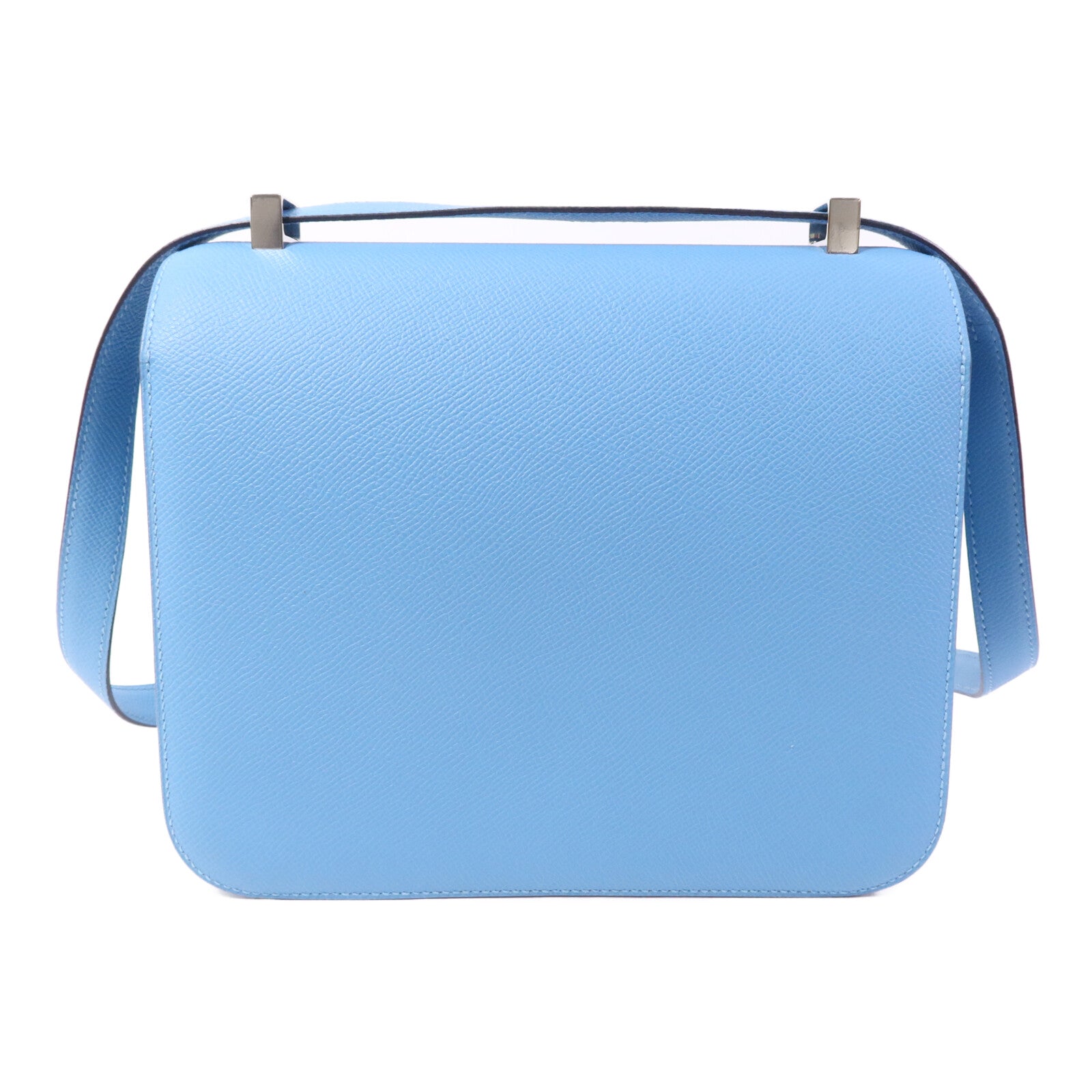 HERMES Epsom皮革Constance 24銀扣肩背袋Bleu du Nord/Rouge de Coeur