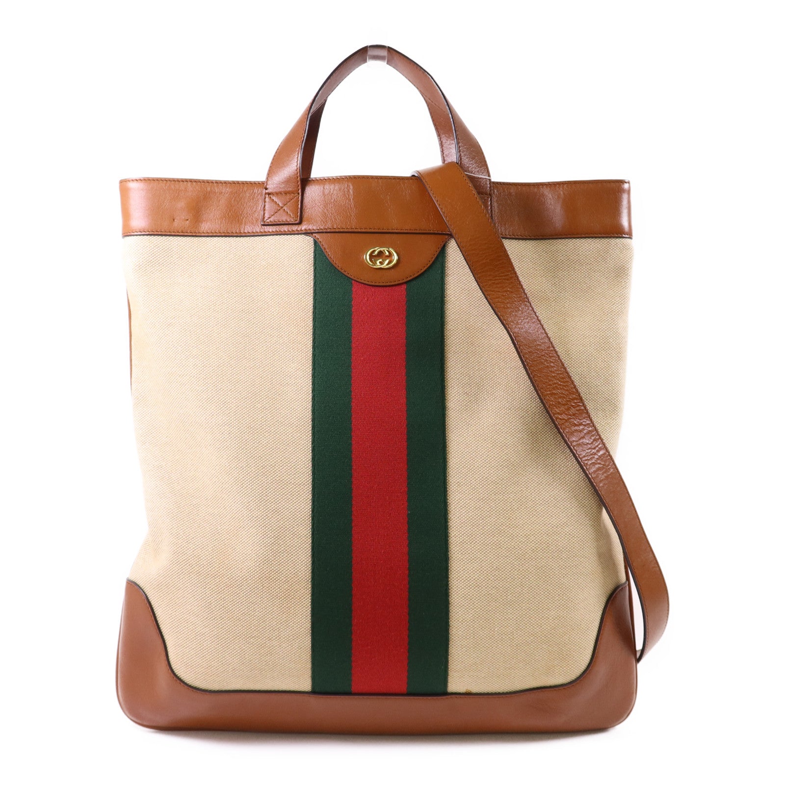 GUCCI 帆布Sherry Line Vintage Tote Bag金扣手挽肩背兩用袋