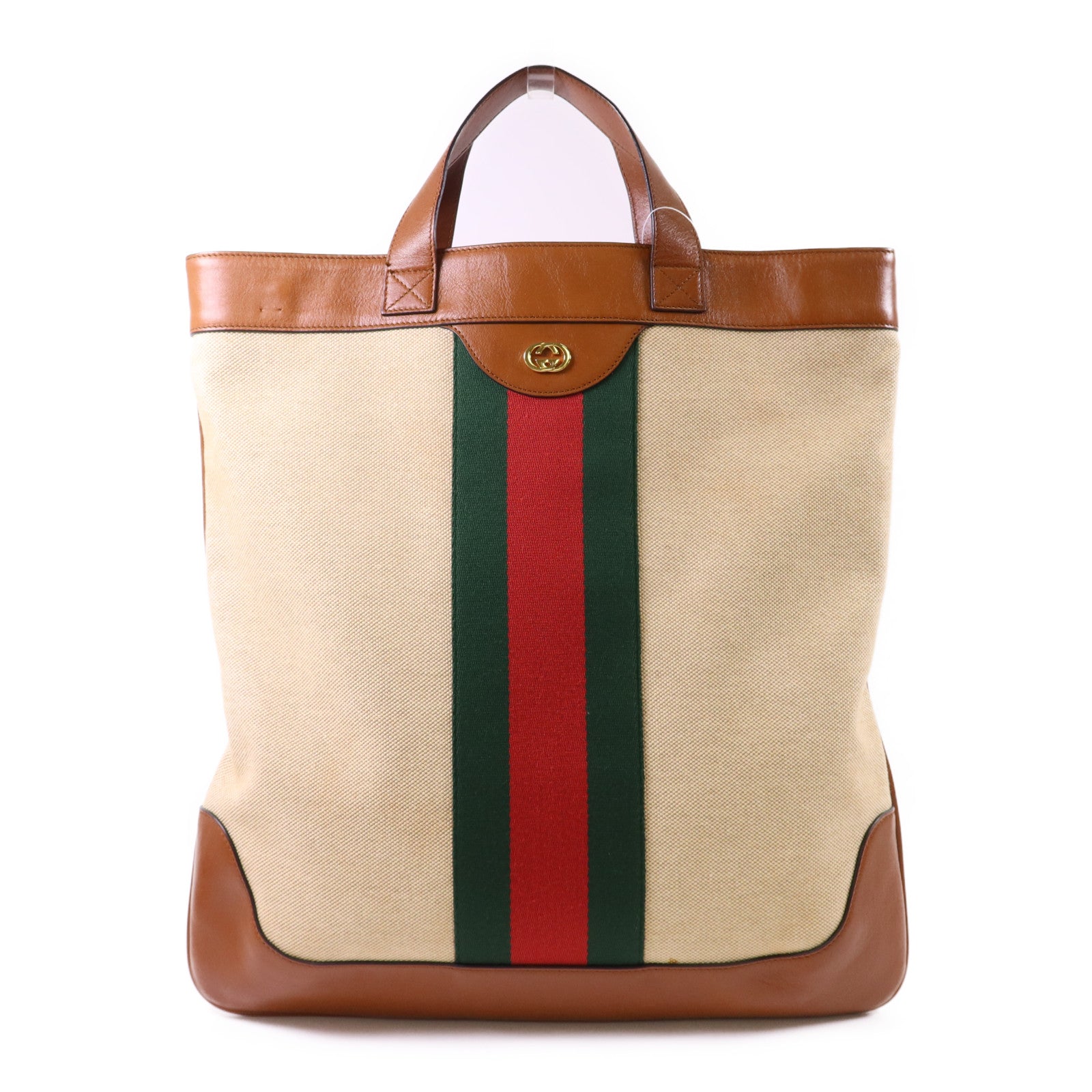 GUCCI 帆布Sherry Line Vintage Tote Bag金扣手挽肩背兩用袋