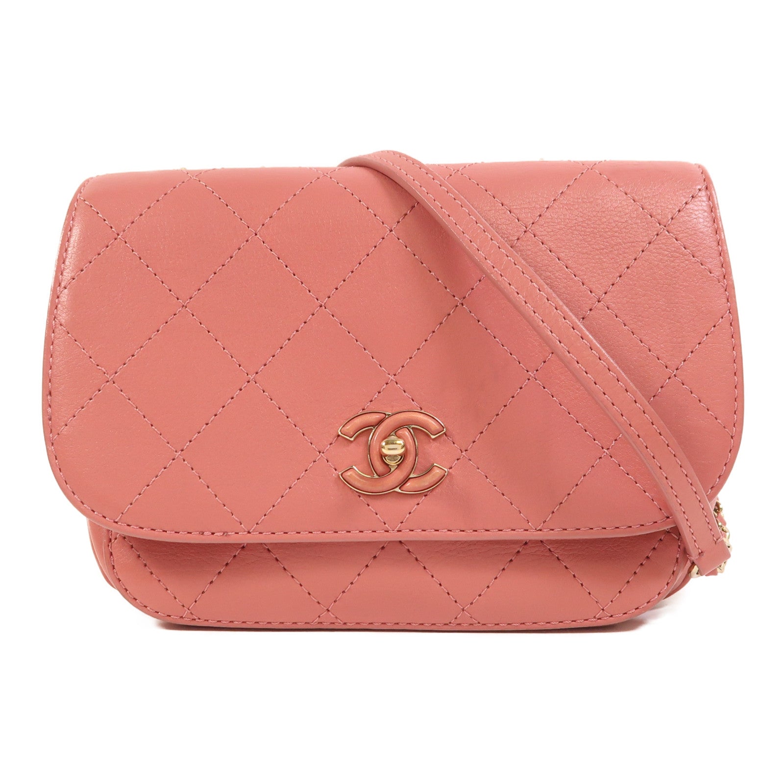 CHANEL 【激減優惠】牛皮皮革Chain Shoulder金扣鏈帶肩背袋