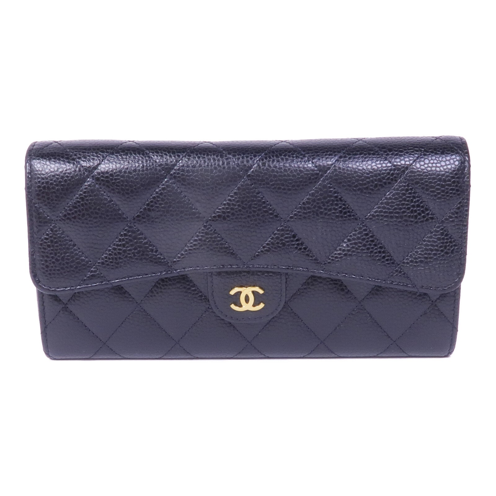 CHANEL 牛皮皮革Long Wallet金扣長錢包