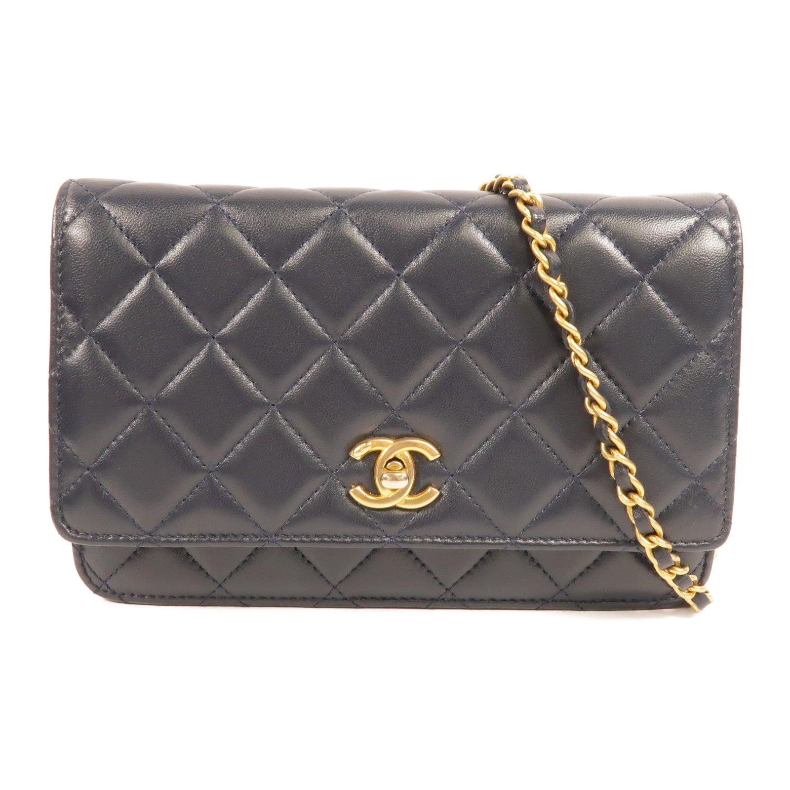 CHANEL 羊皮皮革WOC Wallet On Chain Gold Ball鏈帶肩背袋