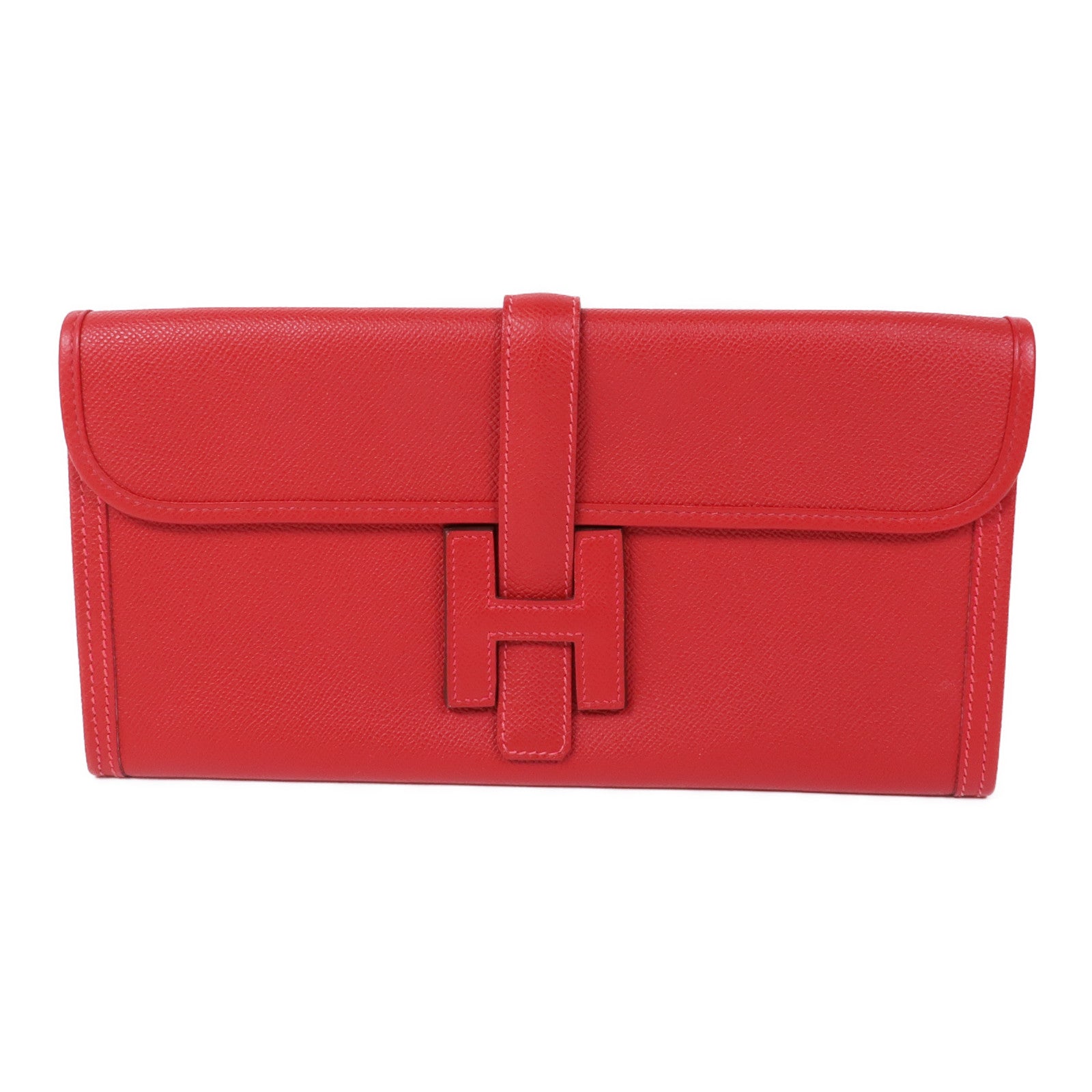 HERMES Epsom皮革Jige Elan手拿包Rouge Casaque