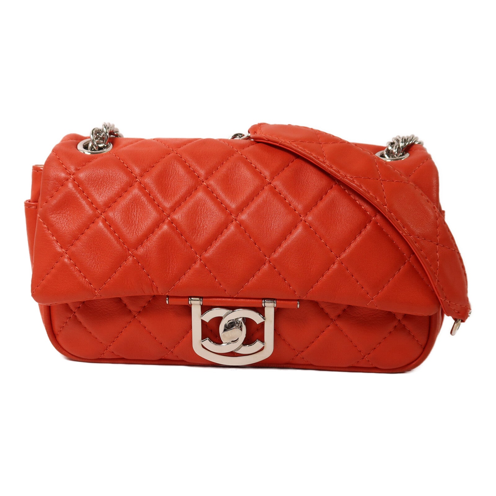 CHANEL 羊皮皮革Shoulder Bag銀扣鏈帶肩背袋