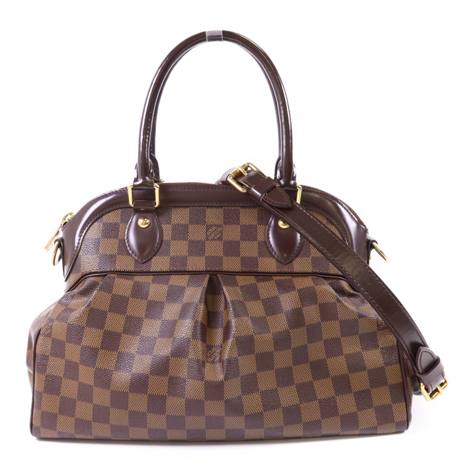 LOUIS VUITTON Damier Trevi PM金扣手挽肩背兩用袋棕色
