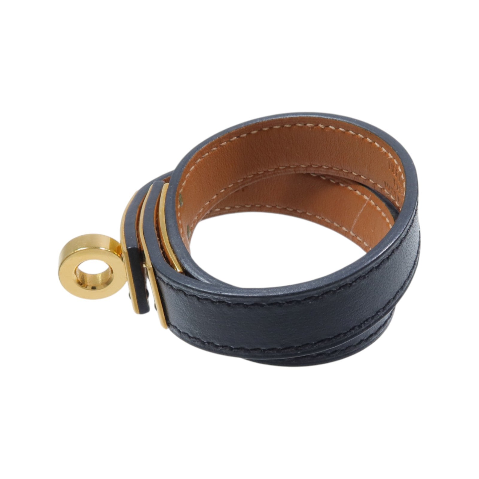 HERMES Box Calf皮革/金屬Kelly Double Tour手鏈Noir