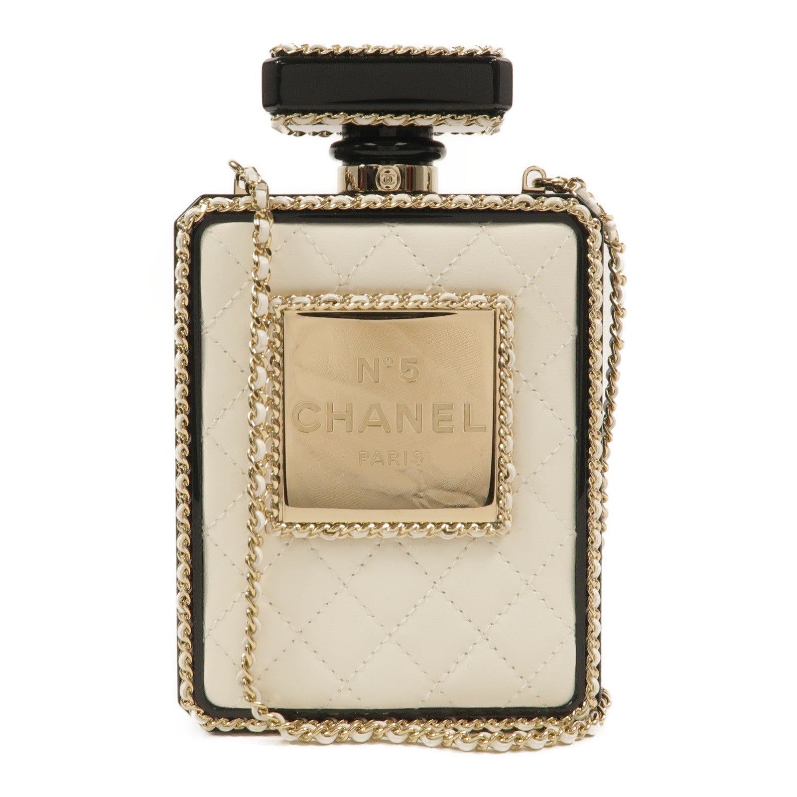CHANEL 羊皮皮革PVC Chain Shoulder鏈帶肩背袋
