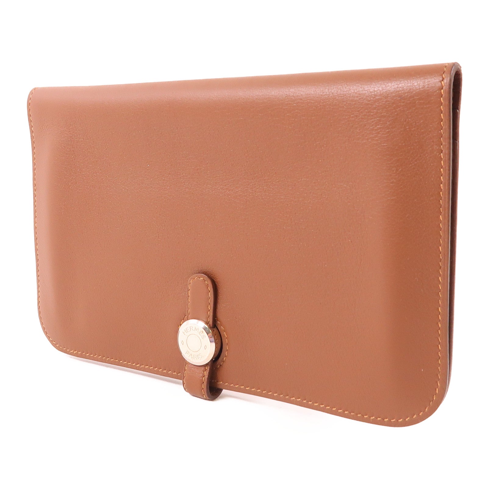 HERMES Swift皮革Dogon GM銀扣長錢包Gold