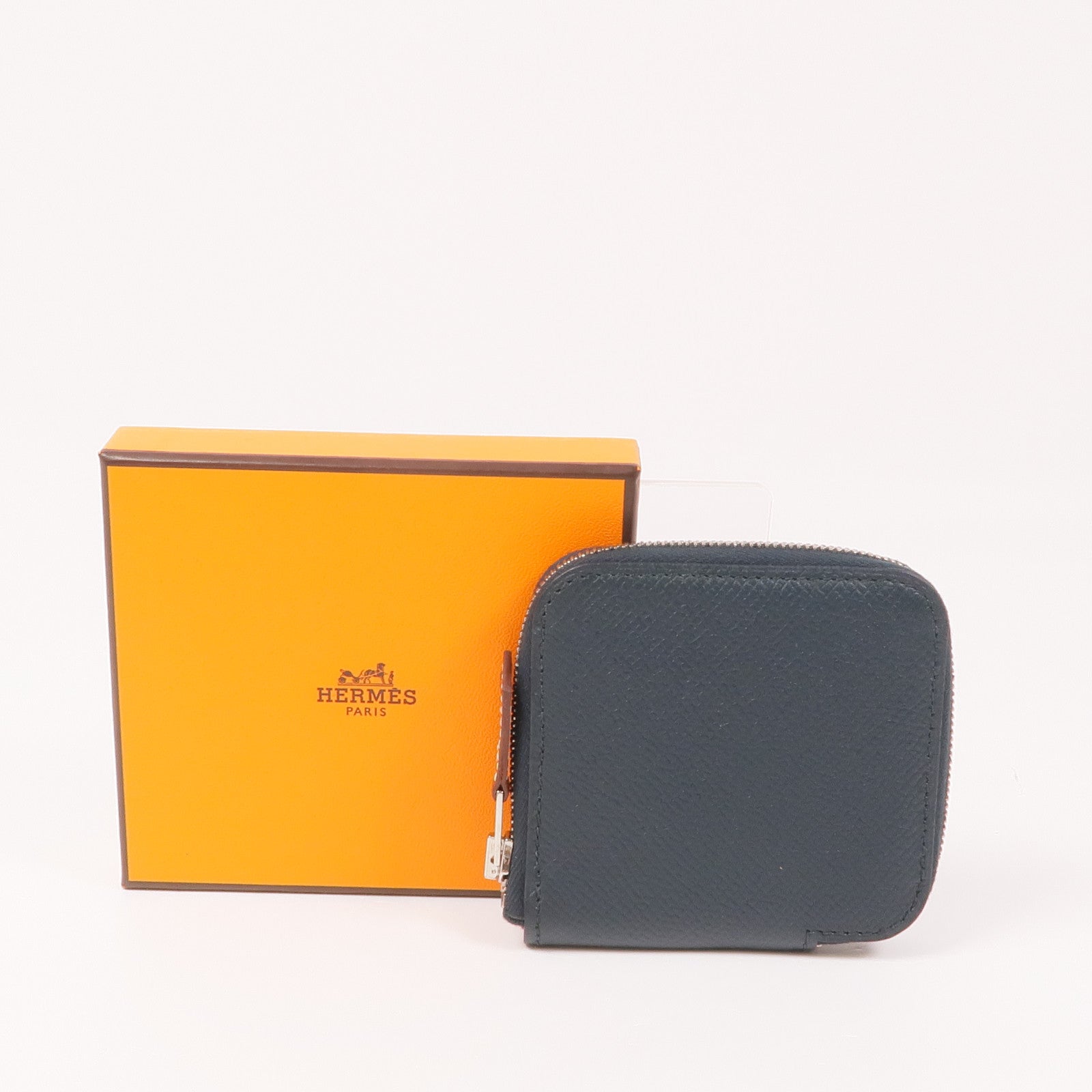 HERMES Epsom皮革Silk'In Change Purse銀扣零錢包Vert Fonce