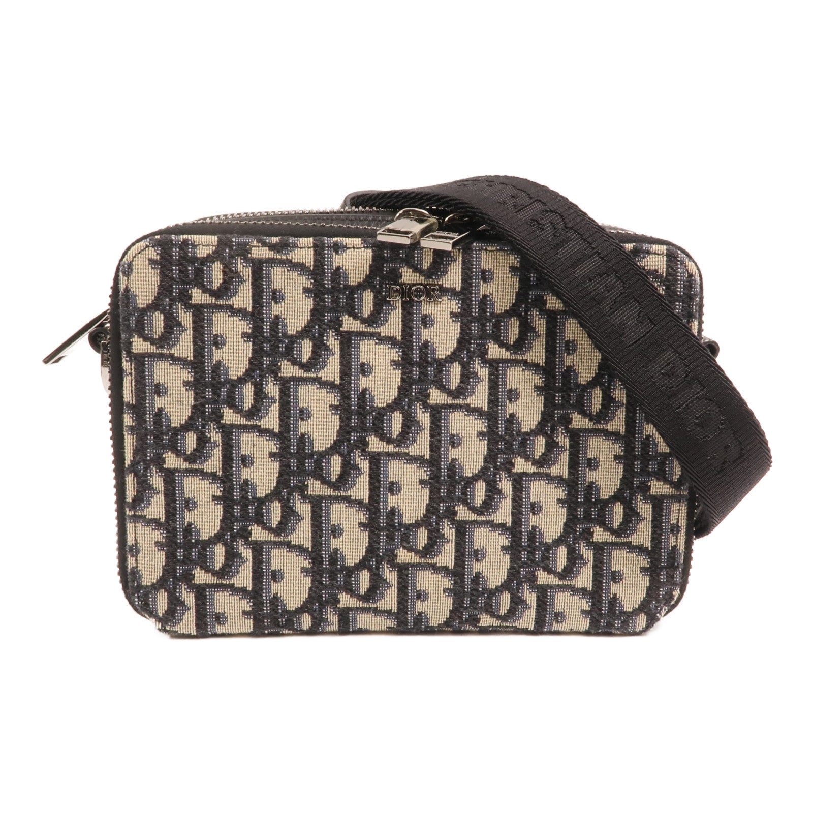 Dior 帆布Oblique Zipped Pouch With Strap銀扣肩背袋