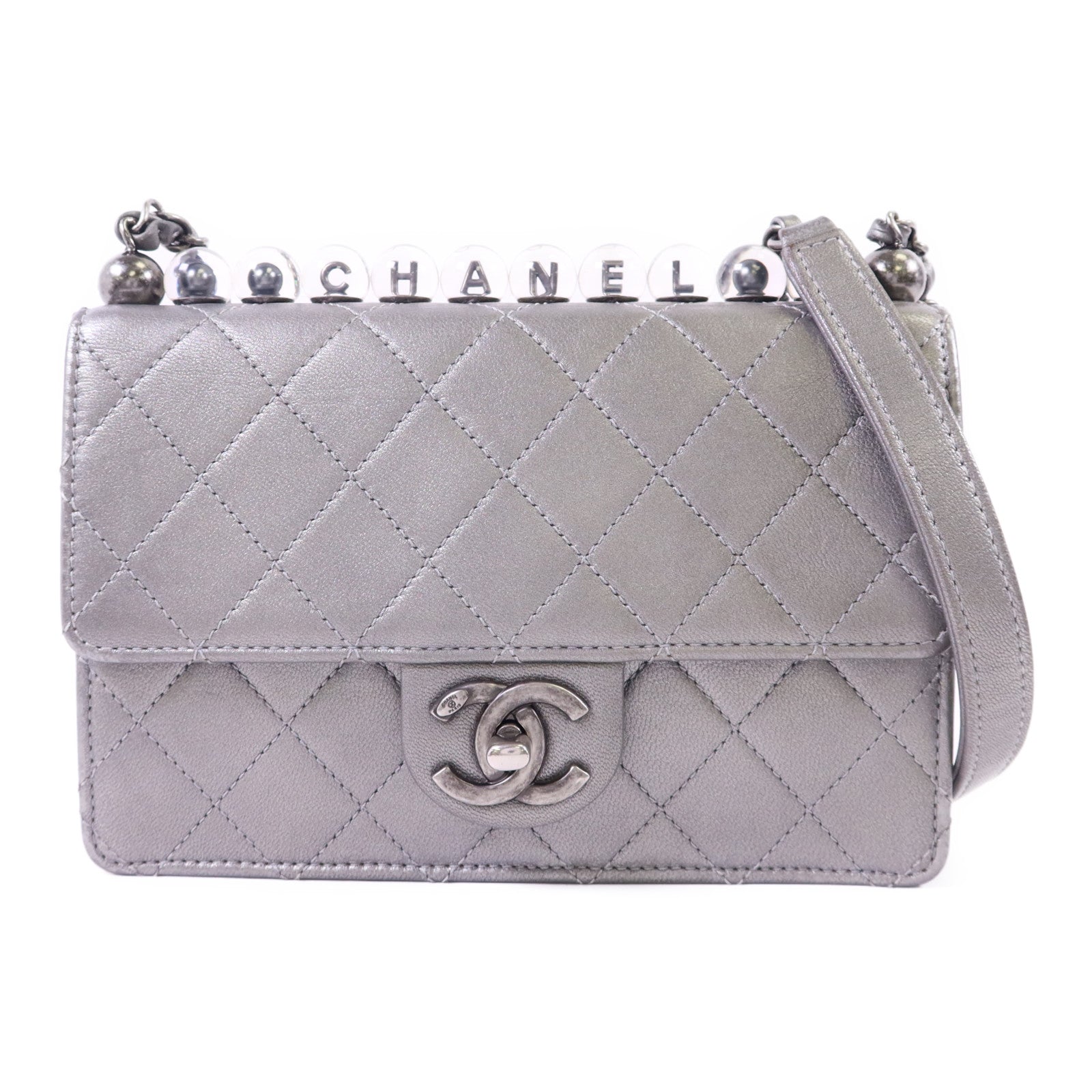 CHANEL 【激減優惠】牛皮皮革Chain Shoulder Bag銀扣鏈帶肩背袋