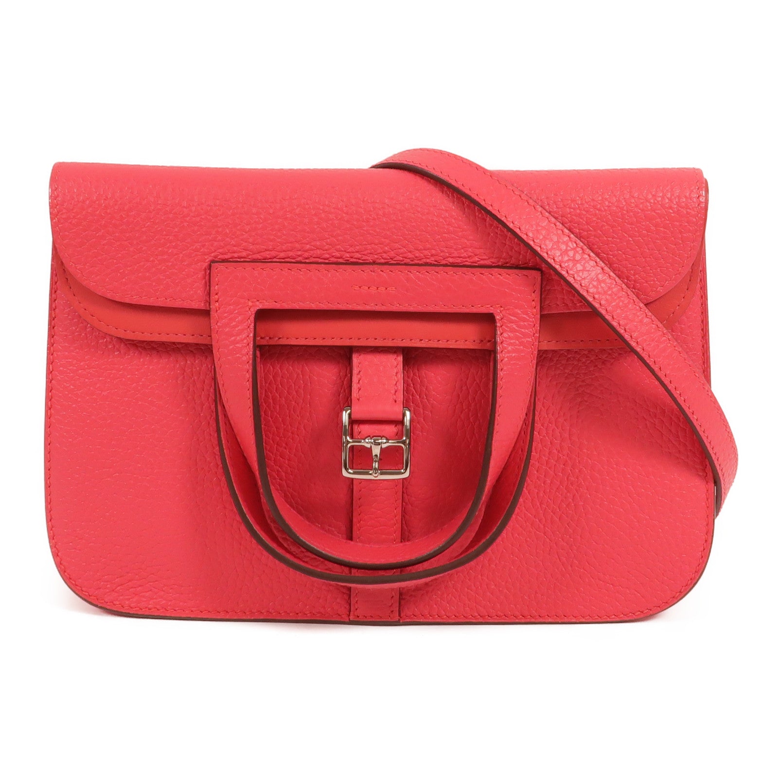HERMES Clemence皮革Halzan 25手挽肩背兩用袋Rose Extreme