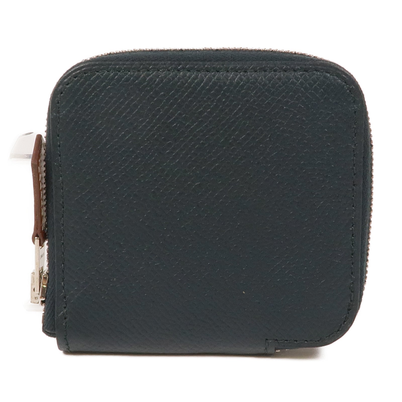 HERMES Epsom皮革Silk'In Change Purse銀扣零錢包Vert Fonce