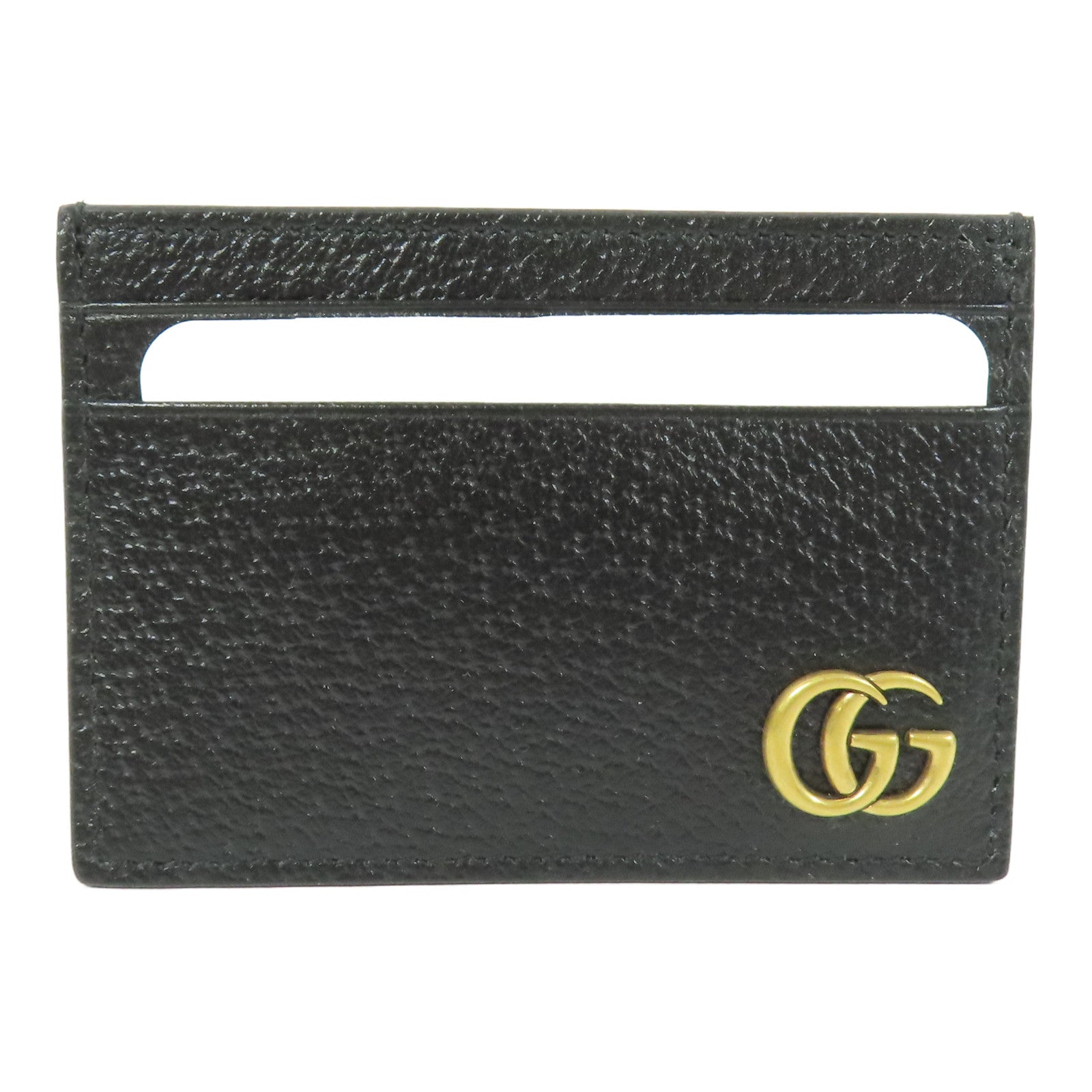 GUCCI GHW GG Marmont Money Clip Card Case Calfskin Leather Black