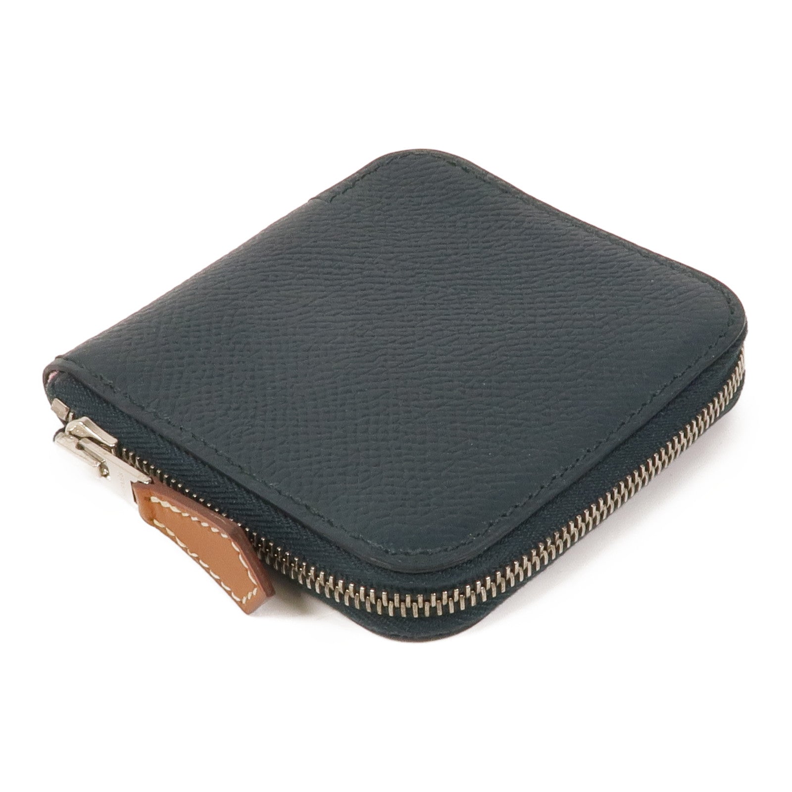 HERMES Epsom皮革Silk'In Change Purse銀扣零錢包Vert Fonce