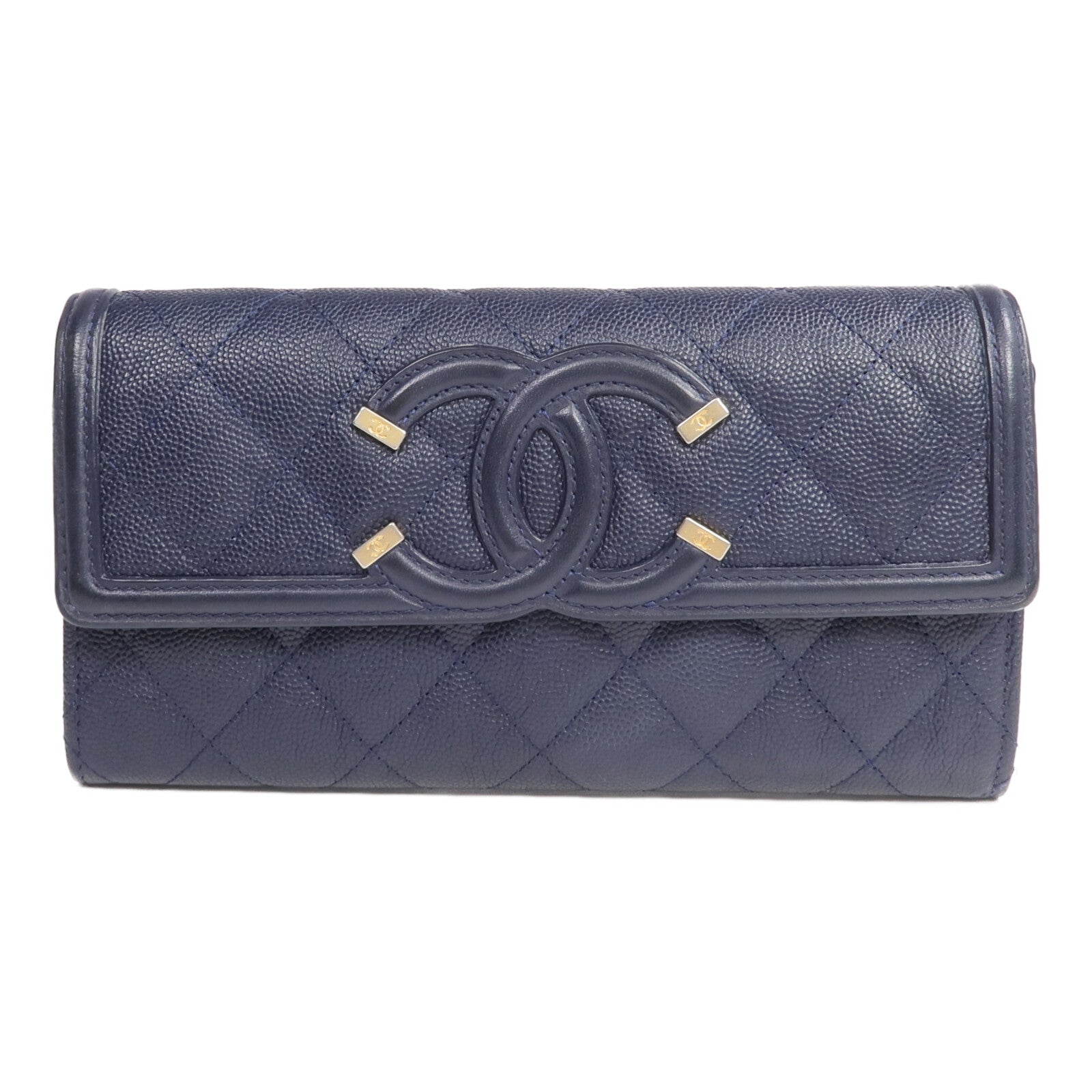 CHANEL 牛皮皮革Long Wallet金扣長錢包