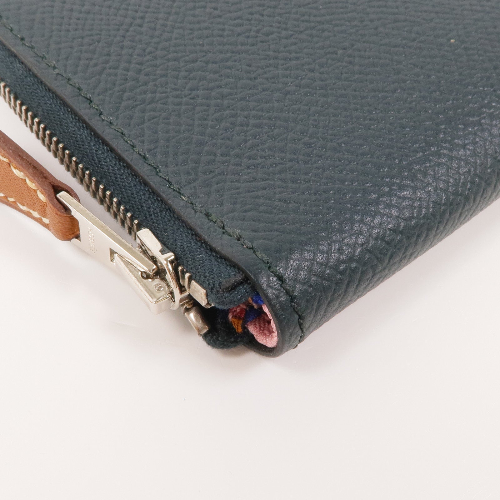 HERMES Epsom皮革Silk'In Change Purse銀扣零錢包Vert Fonce