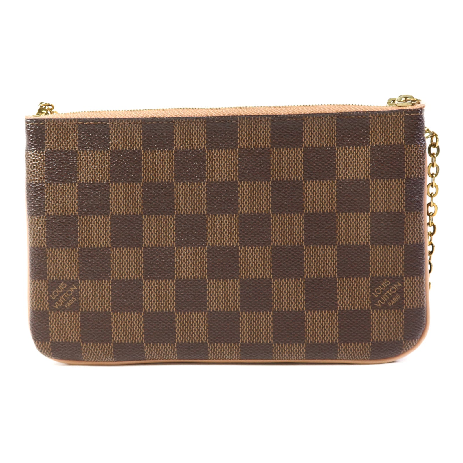 LOUIS VUITTON Damier Double Zip Pochette金扣鏈帶肩背袋