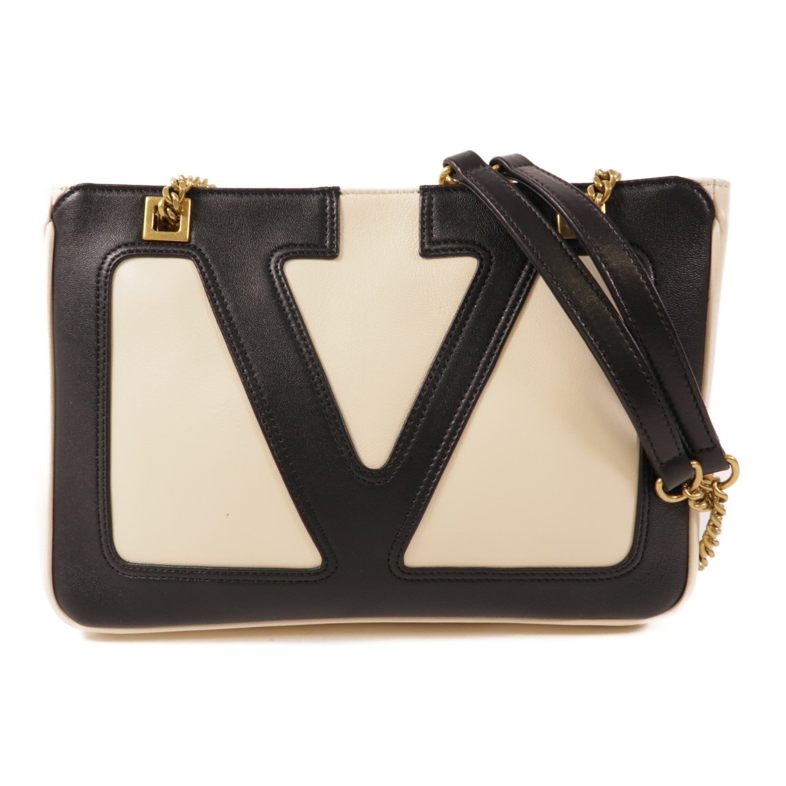 Valentino 皮革Viva Superstar金扣鏈帶手挽肩背兩用袋