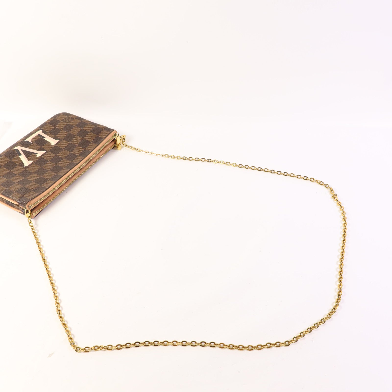 LOUIS VUITTON Damier Double Zip Pochette金扣鏈帶肩背袋