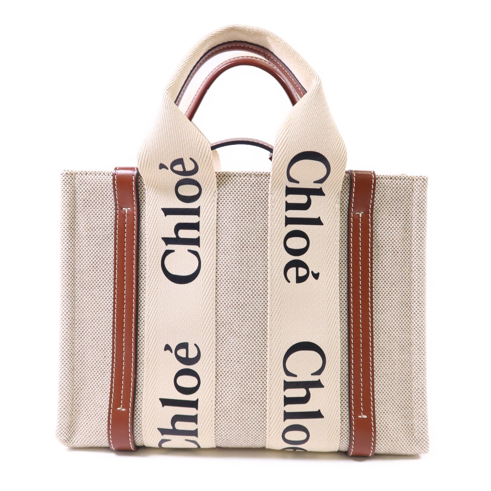 Chloe 帆布Woody Small金扣手挽肩背兩用袋