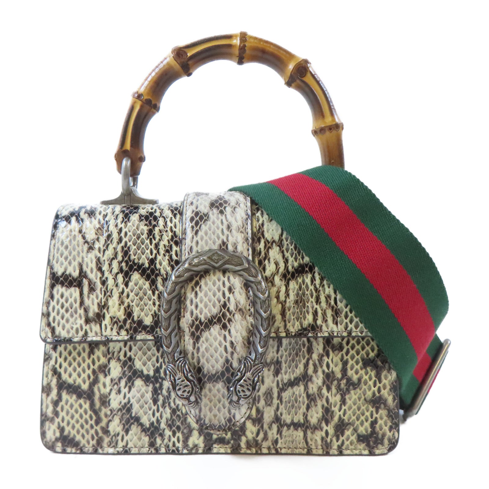 GUCCIのバッグ ヘビ革 GUCCI 蛇皮皮革Dionysus Bamboo Python手挽肩背兩用袋黑色/白色