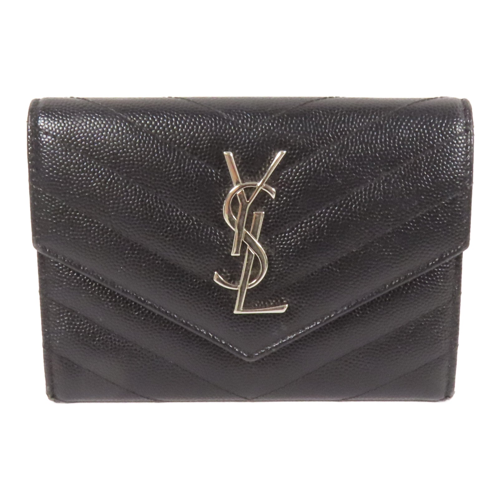 YVES SAINT LAURENT 牛皮皮革Fold Wallet銀扣錢包