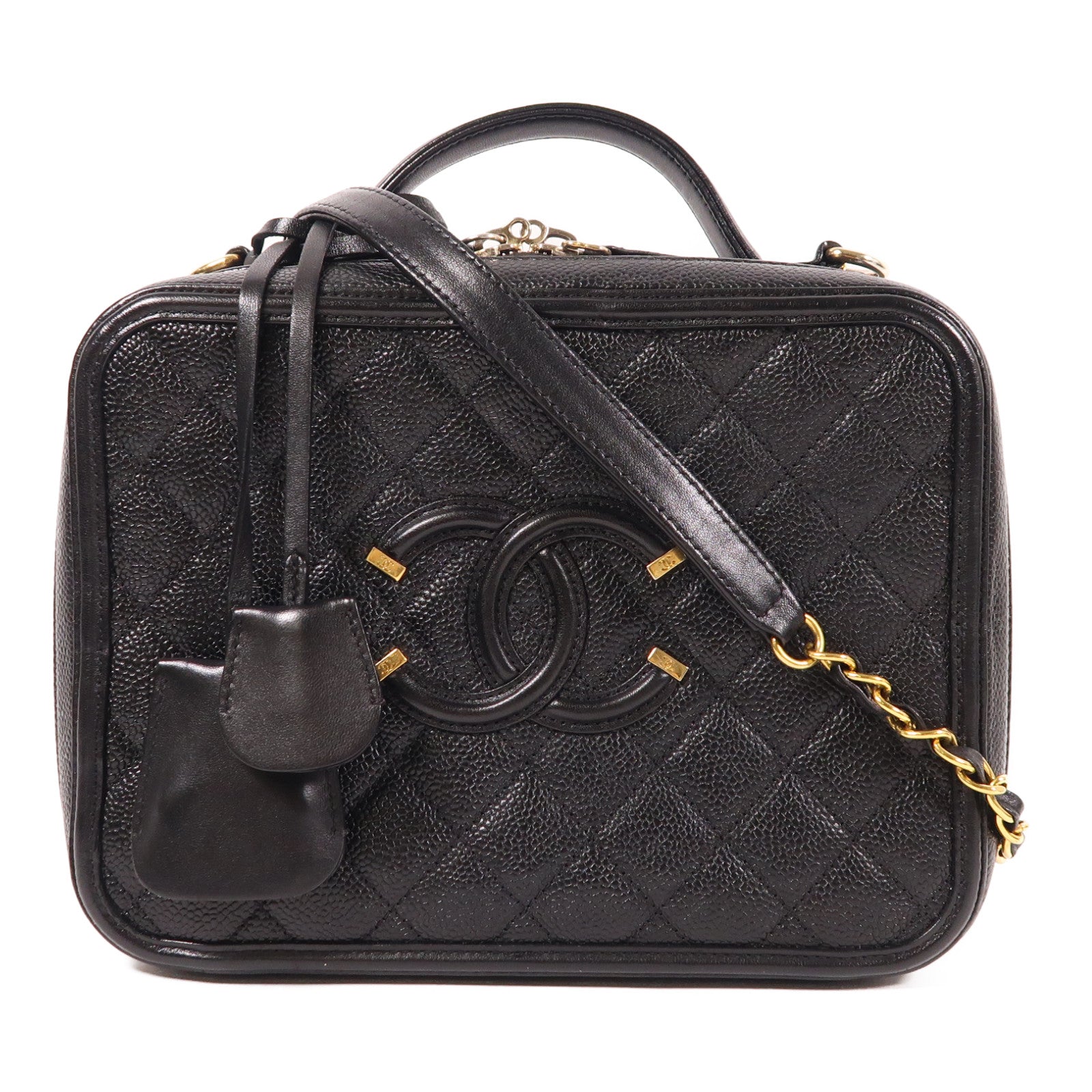 CHANEL CC GHW Filigree Vanity Case 2 Way Bag A93344 Calfskin Leather