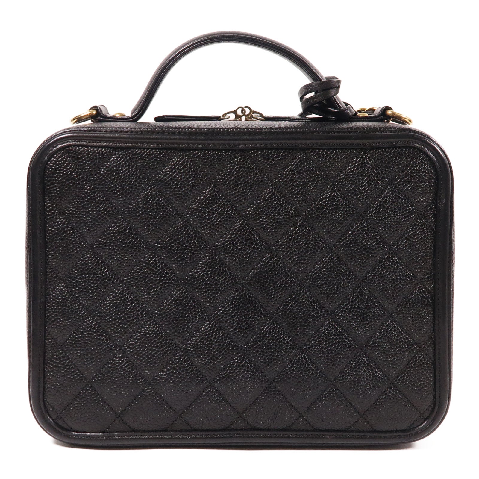 CHANEL CC GHW Filigree Vanity Case 2 Way Bag A93344 Calfskin Leather