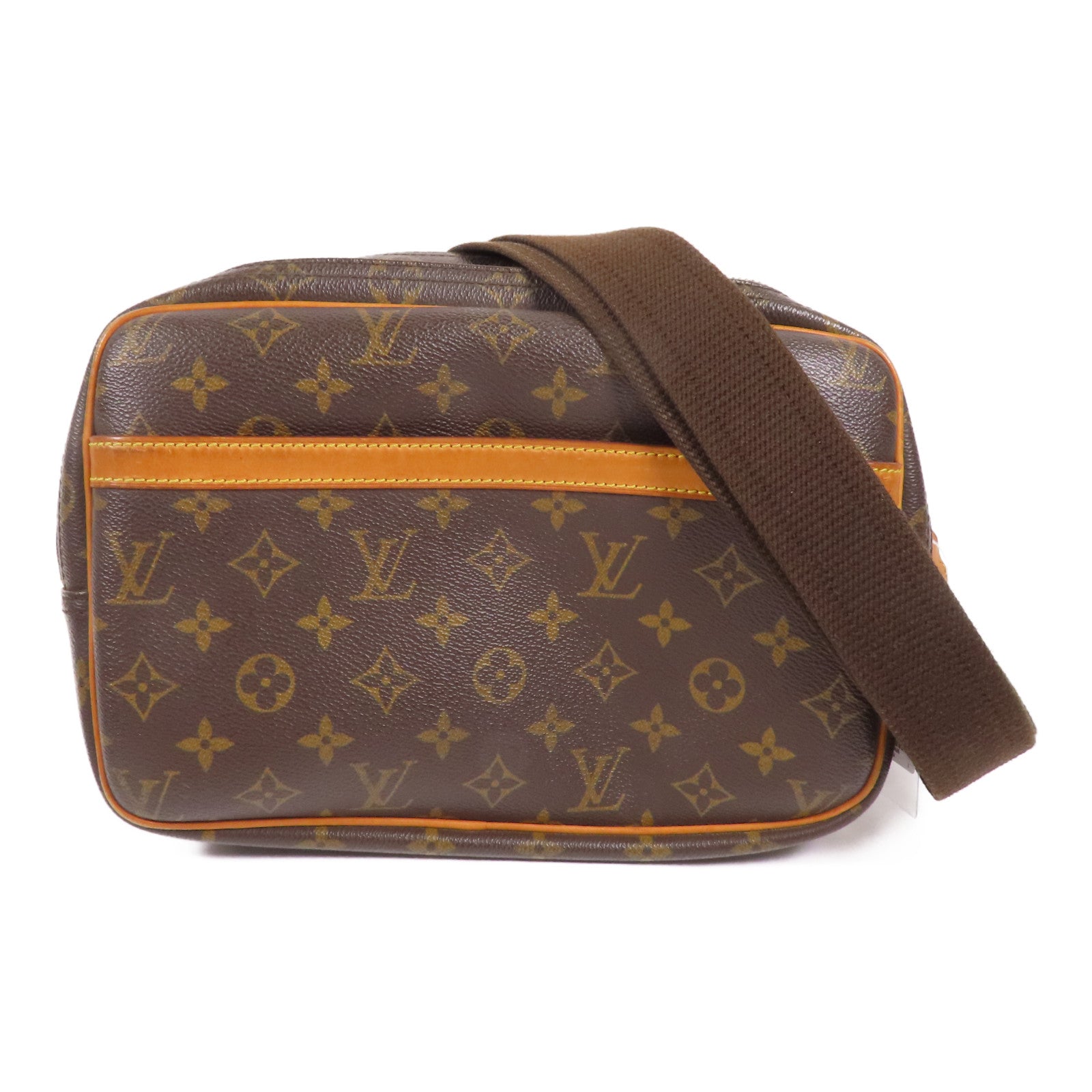 LOUIS VUITTON Monogram Reporter PM金扣肩背袋棕色