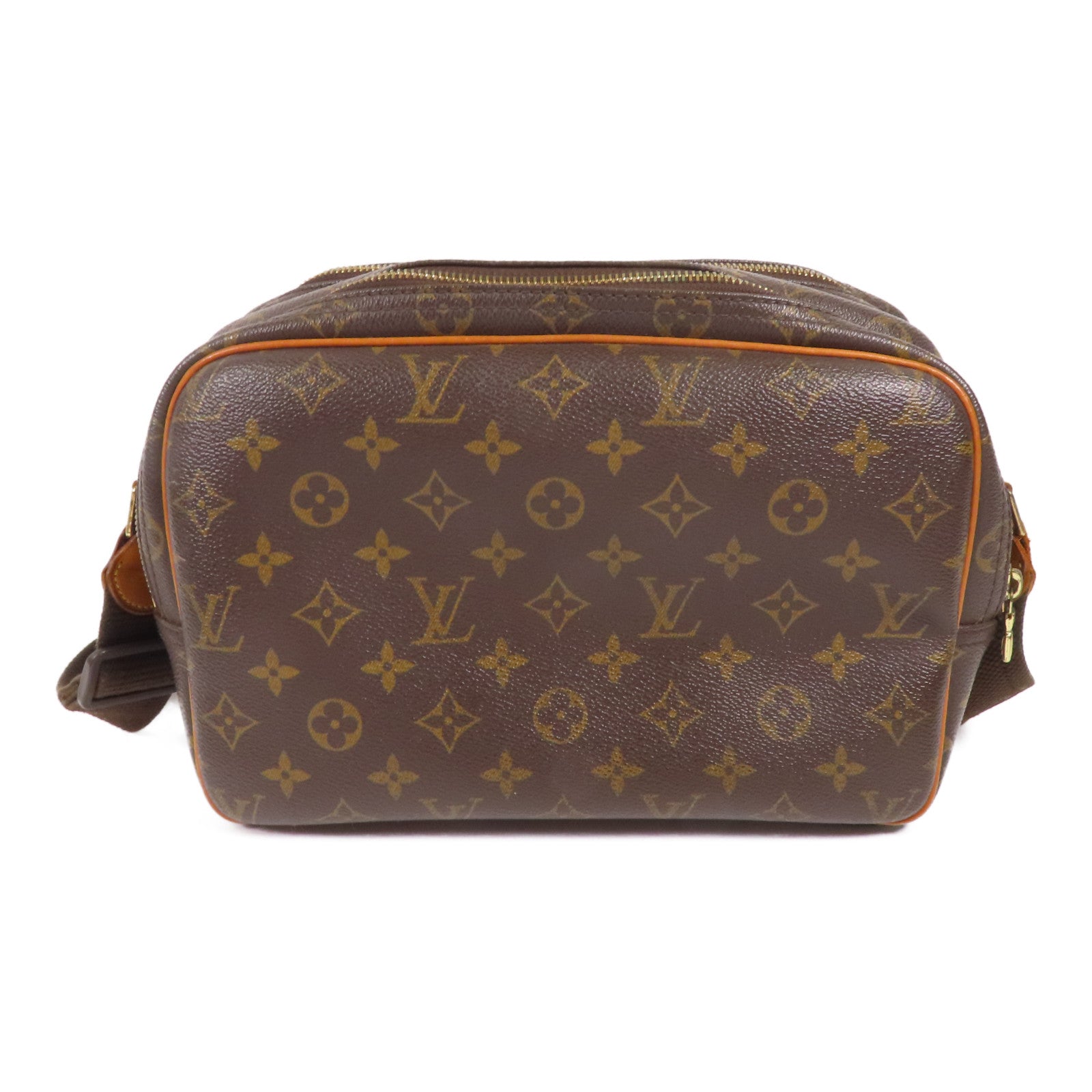 LOUIS VUITTON Monogram Reporter PM金扣肩背袋棕色