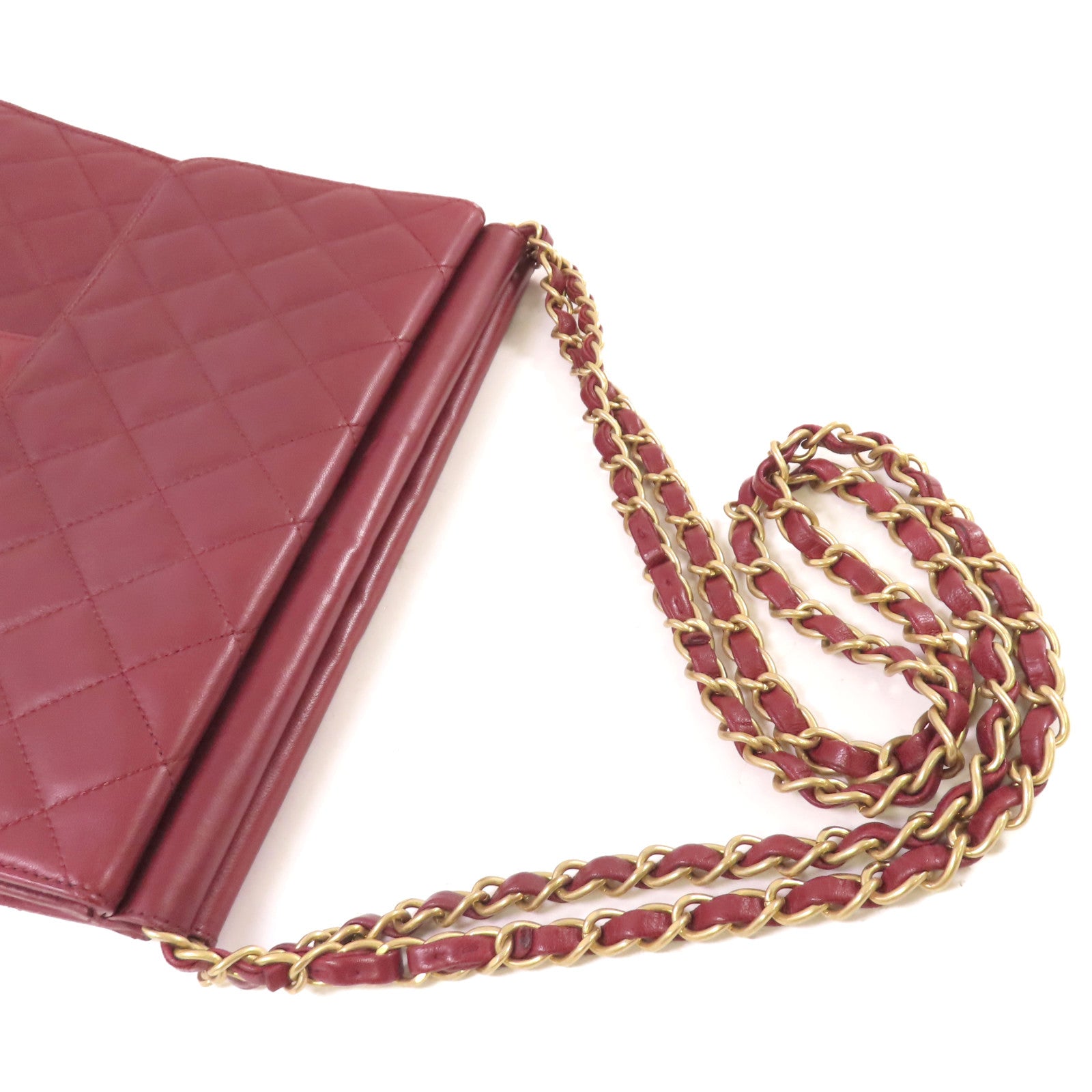 CHANEL 【激減優惠】菱格牛皮皮革Chain Shoulder Bag金扣鏈帶肩背袋酒紅色